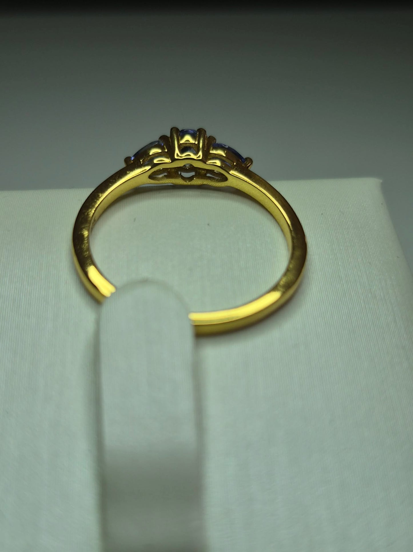 Tanzanite Trilogy Ring in Yellow Gold 925 Sterling Silver SIZE M