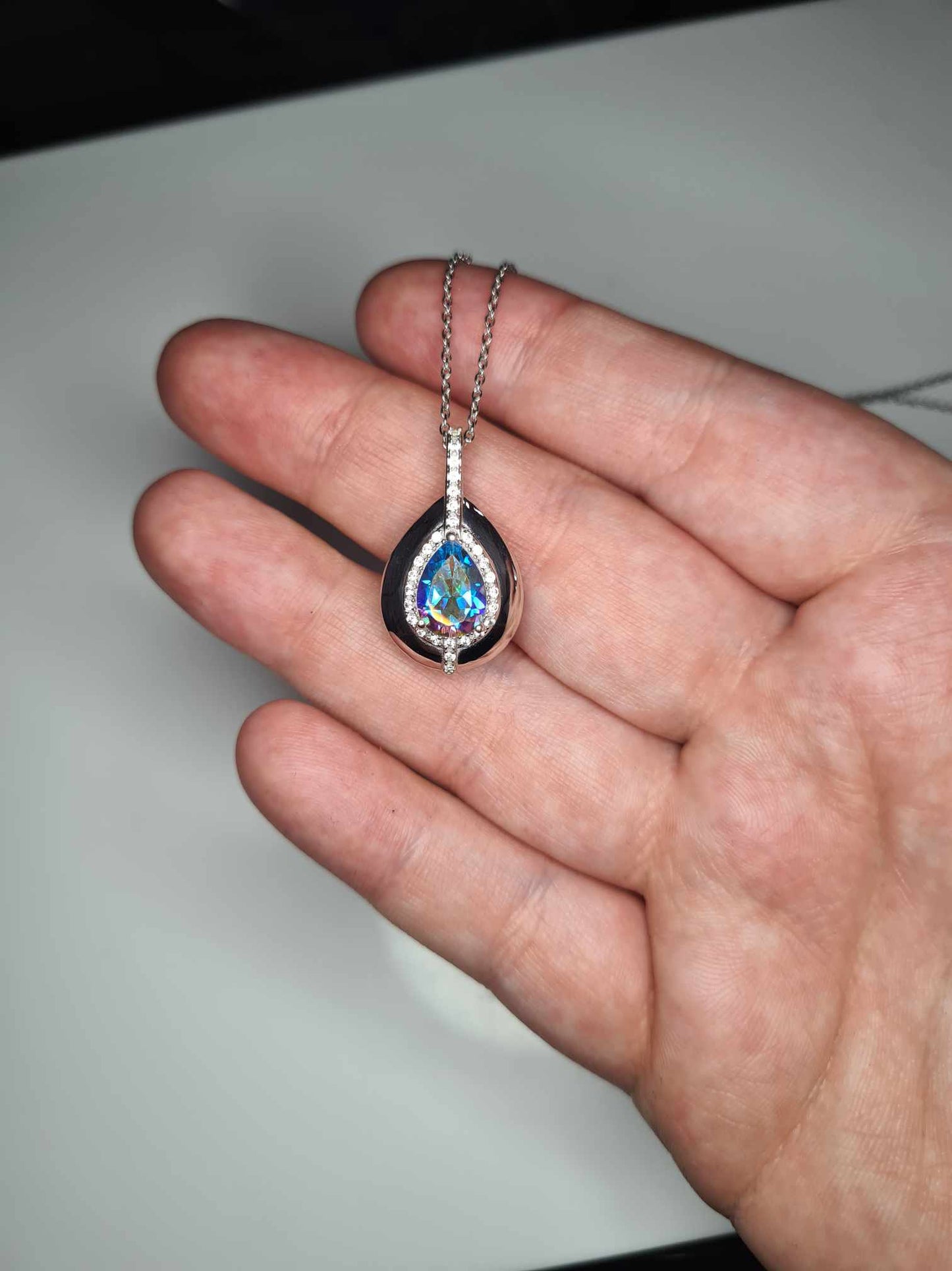 3.62 Ct Mercury Mystic Topaz and Natural Zircon Drop Necklace Rhodium Overlay 925 Sterling Silver