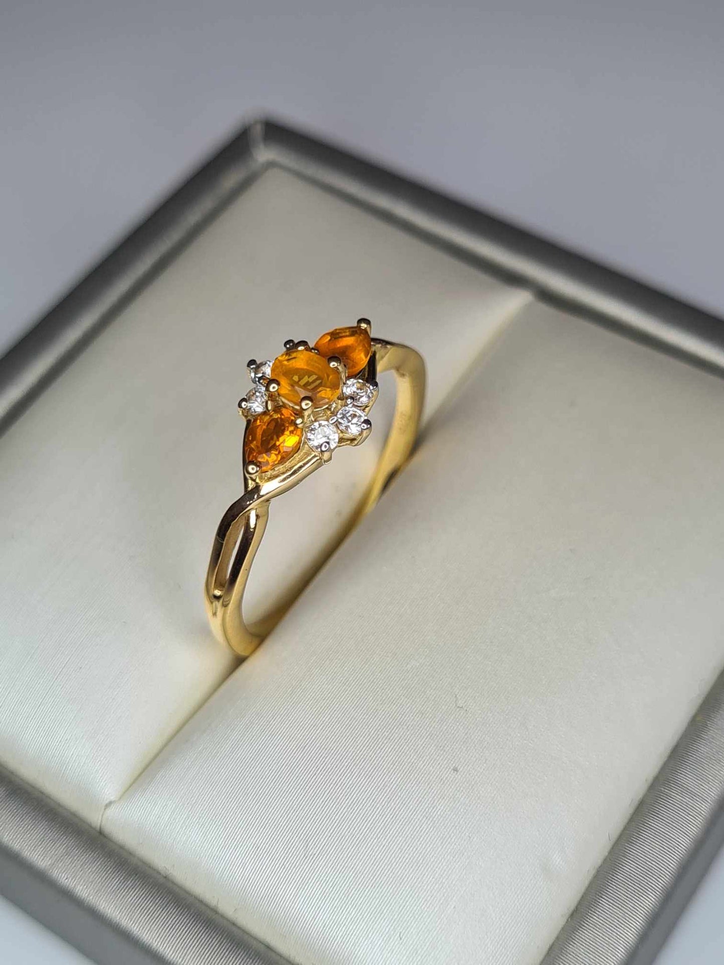 0.536ct Fire Opal &amp; Natural Zircon Ring in 14K Gold Overlay 925 Sterling Silver SIZE Q