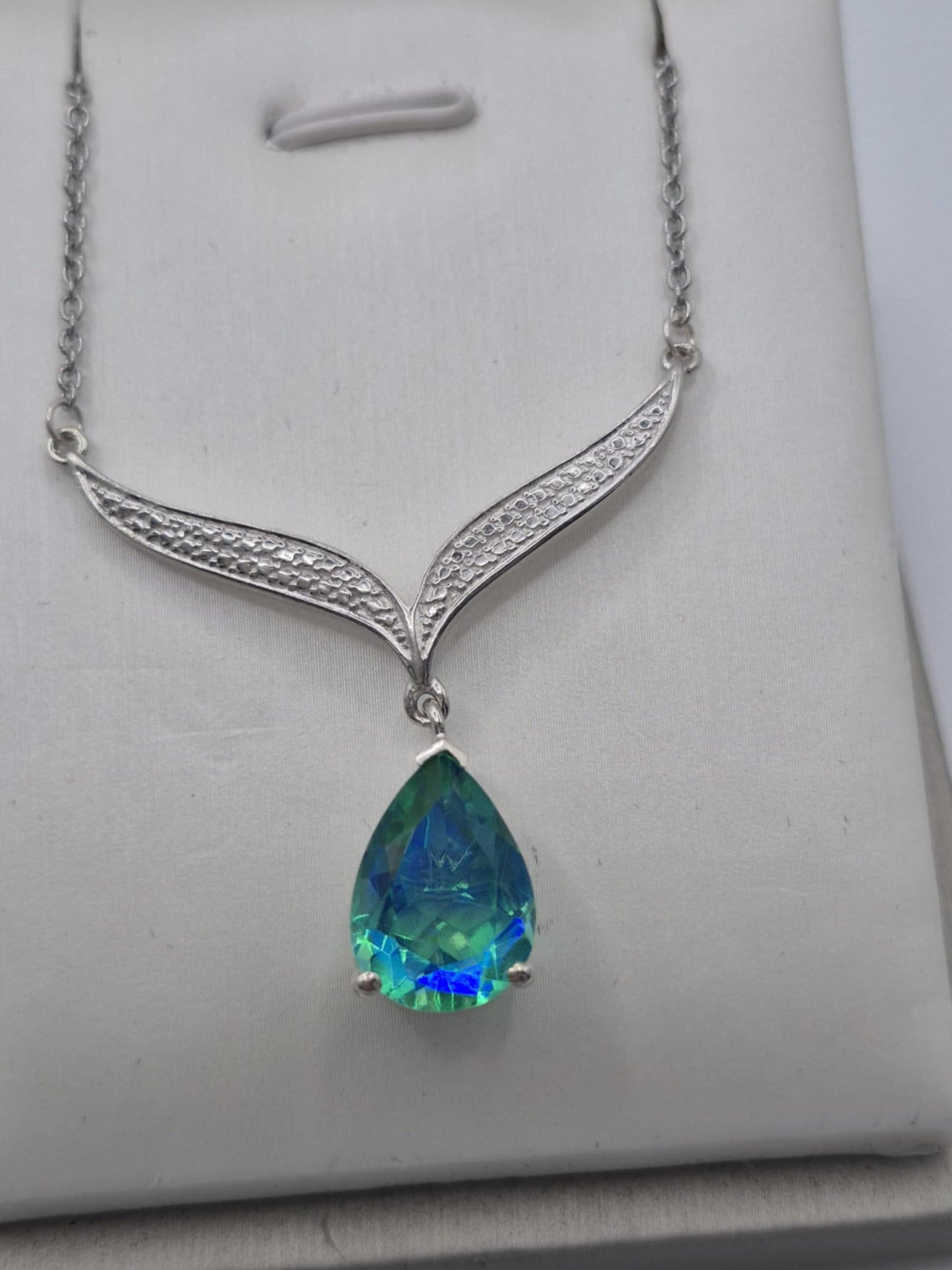 5.78ct Peacock Triplet Quartz Angel Wing Necklace in Platinum Overlay 925 Sterling Silver