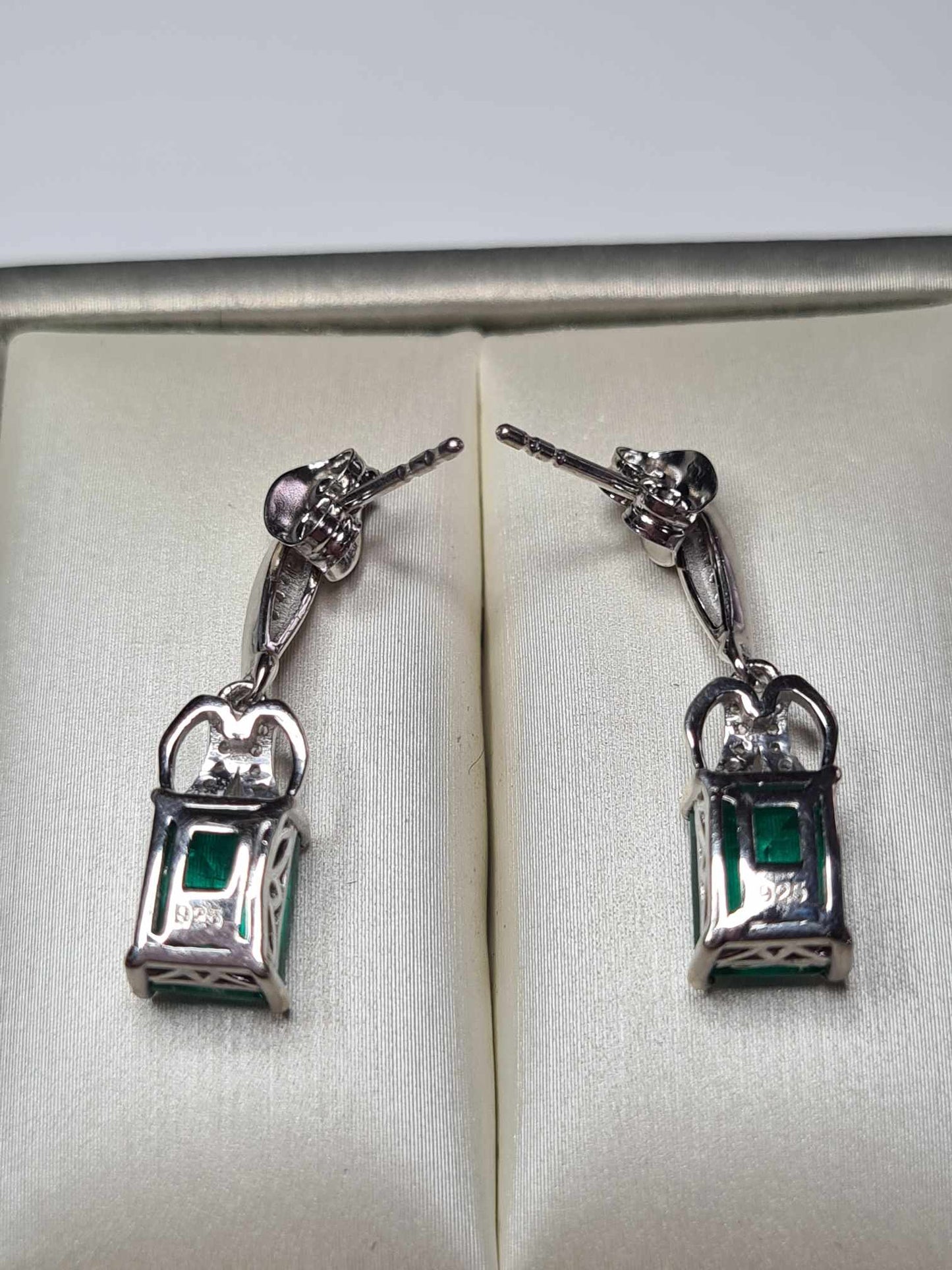 5ct Emeraldine Quartz & Zircon Dangle Earrings in Rhodium Overlay 925 Sterling Silver