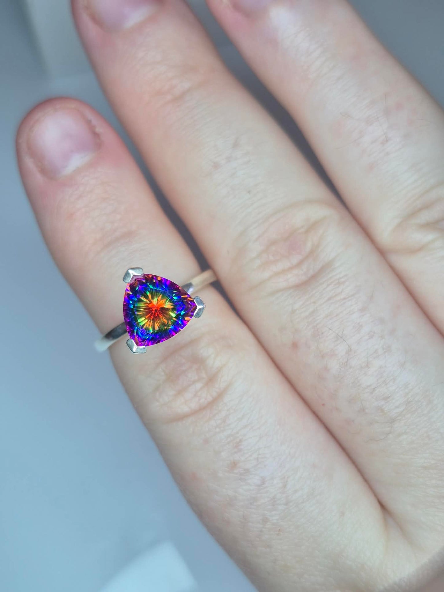 2.96ct Nebula Quartz Doublet Solitaire Ring 925 Sterling Silver SIZE L