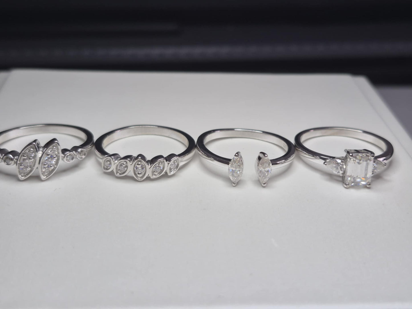 Set of 4 2.800ct Moissanite Rings in Rhodium Overlay925 Sterling Silver SIZE Q
