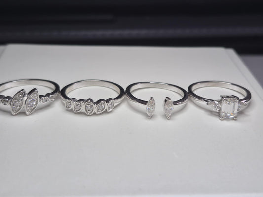 Set of 4 2.800ct Moissanite Rings in Rhodium Overlay925 Sterling Silver SIZE Q