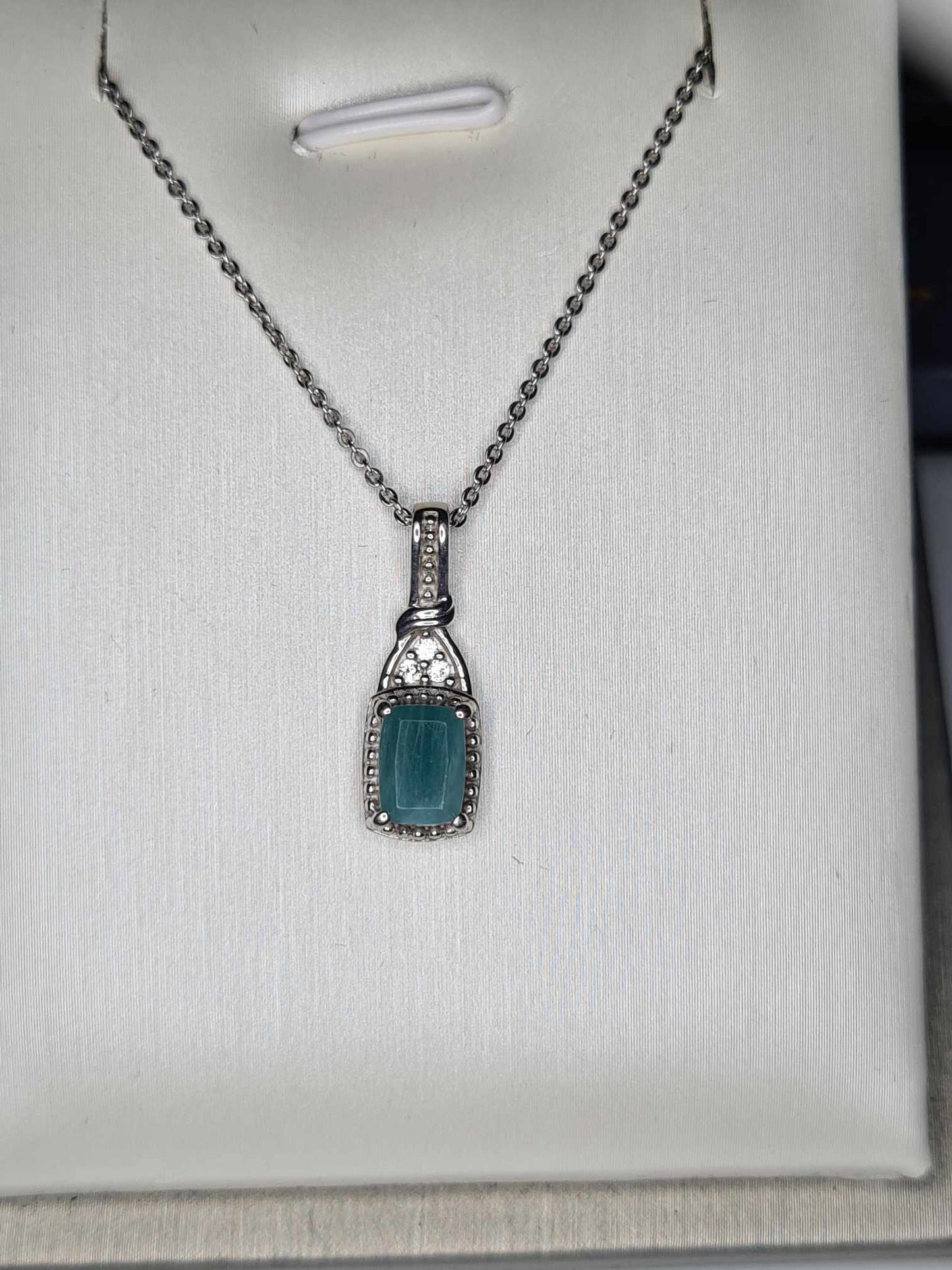 1.300Ct Grandidierite & White Zircon Necklace 925 Sterling Silver