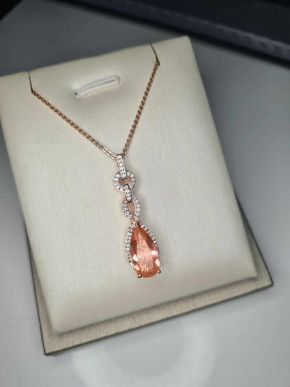 3.40ct Morganite Quartz and Natural Zircon Necklace in 18K Rose Gold Overlay 925 Sterling Silver