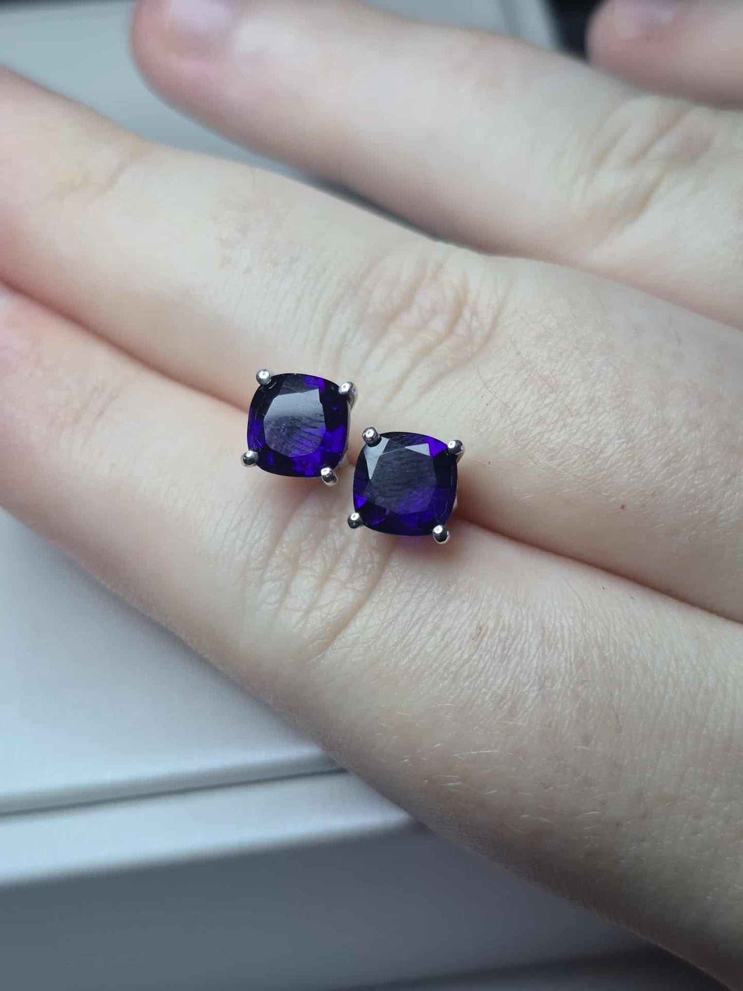 2.77ct AAA African Amethyst Stud Earrings in Platinum Overlay 925 Sterling Silver