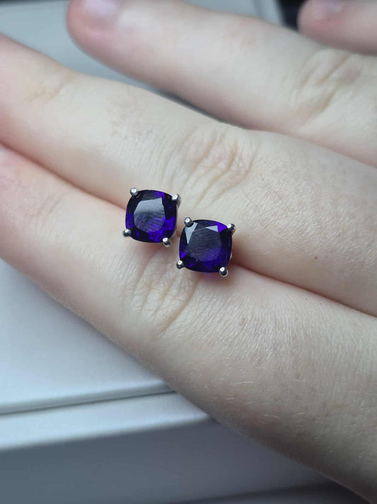 2.77ct AAA African Amethyst Stud Earrings in Platinum Overlay 925 Sterling Silver