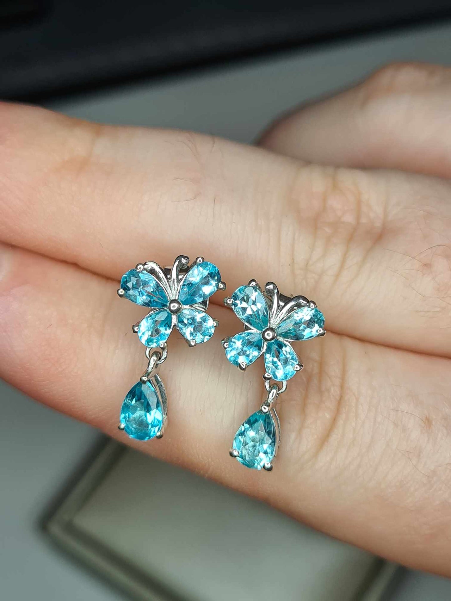 Blue Apatite Dangle Butterfly Earrings in Rhodium Overlay 925 Sterling Silver