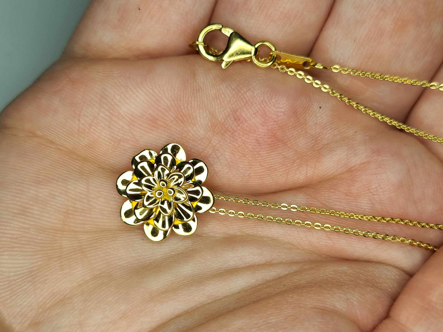 Floral 18k Gold Overlay 925 Sterling Silver Necklace