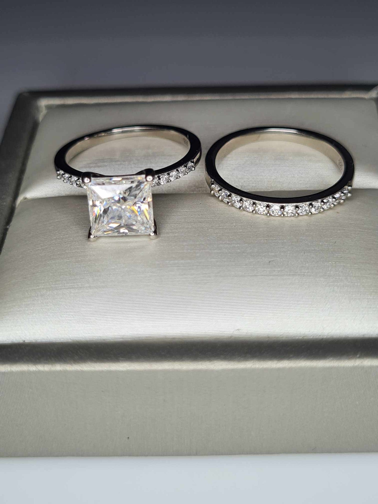 2.120ct Moissanite Wedding Set of 2 rings platinum overlay 925 sterling silver SIZE J