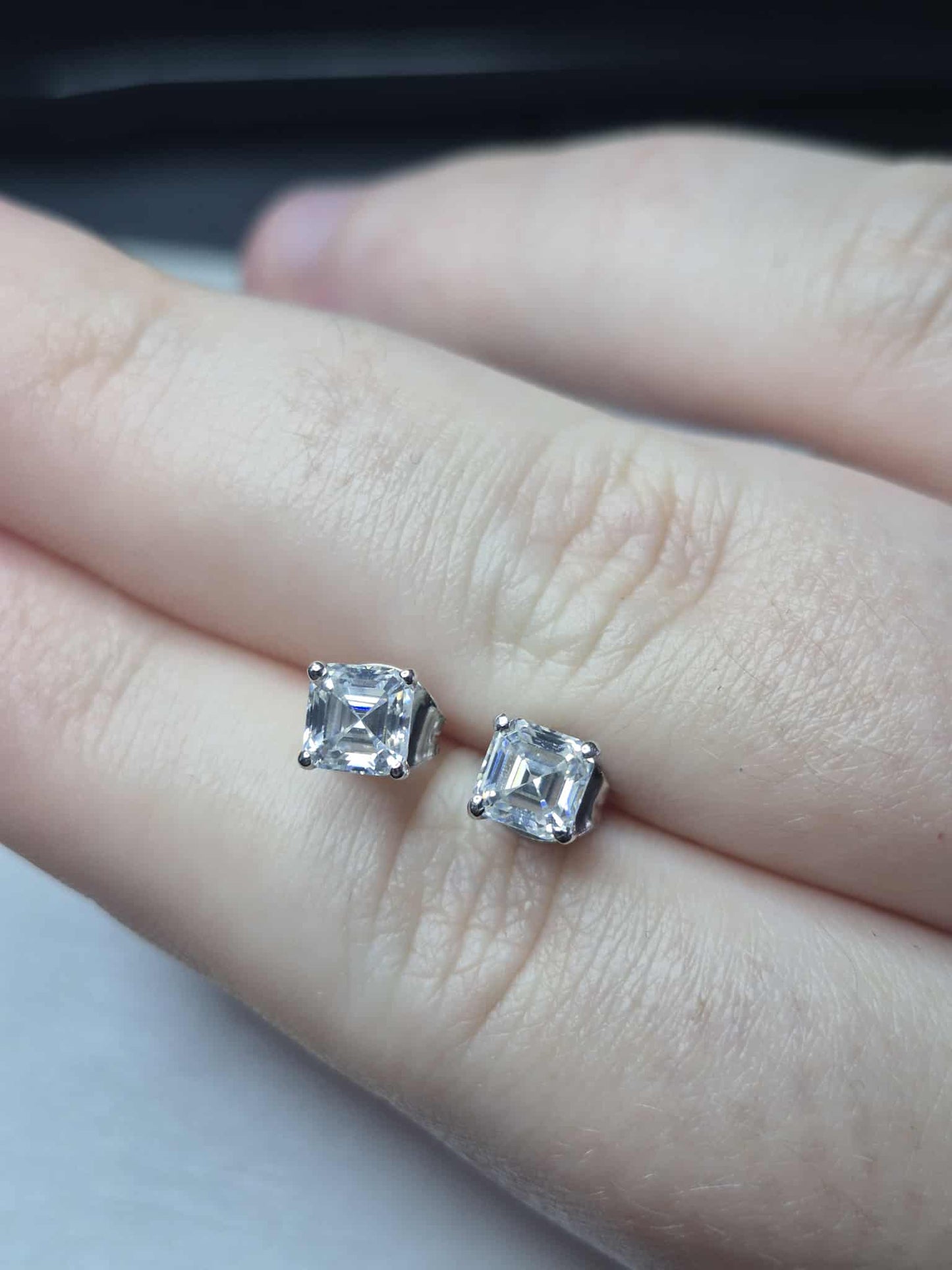 1.38ct Asscher Cut Moissanite Solitaire Stud Earrings in Rhodium Overlay 925 Sterling Silver