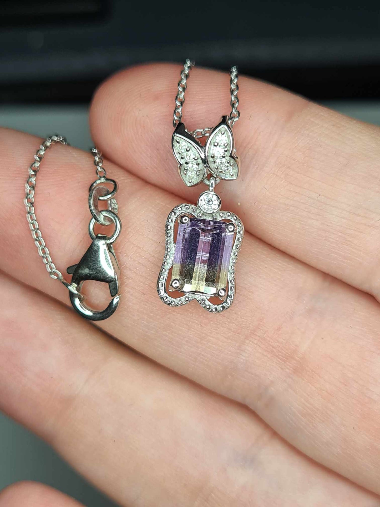 Ametrine & Natural Zircon Butterfly Necklace in Rhodium Overlay 925 Sterling Silver