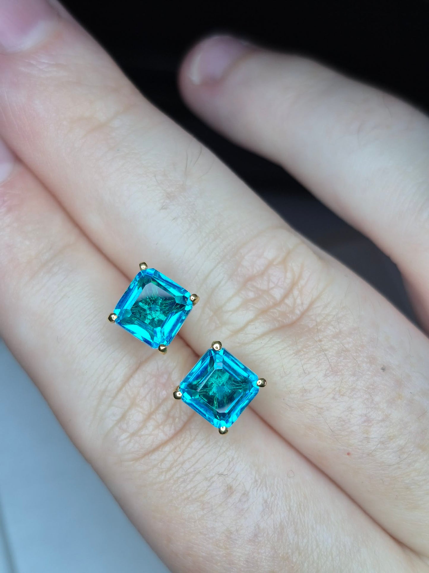 3.90ct Blue Triplet Quartz Solitaire Stud Earrings in Yellow Gold Plated 925 Sterling Silver