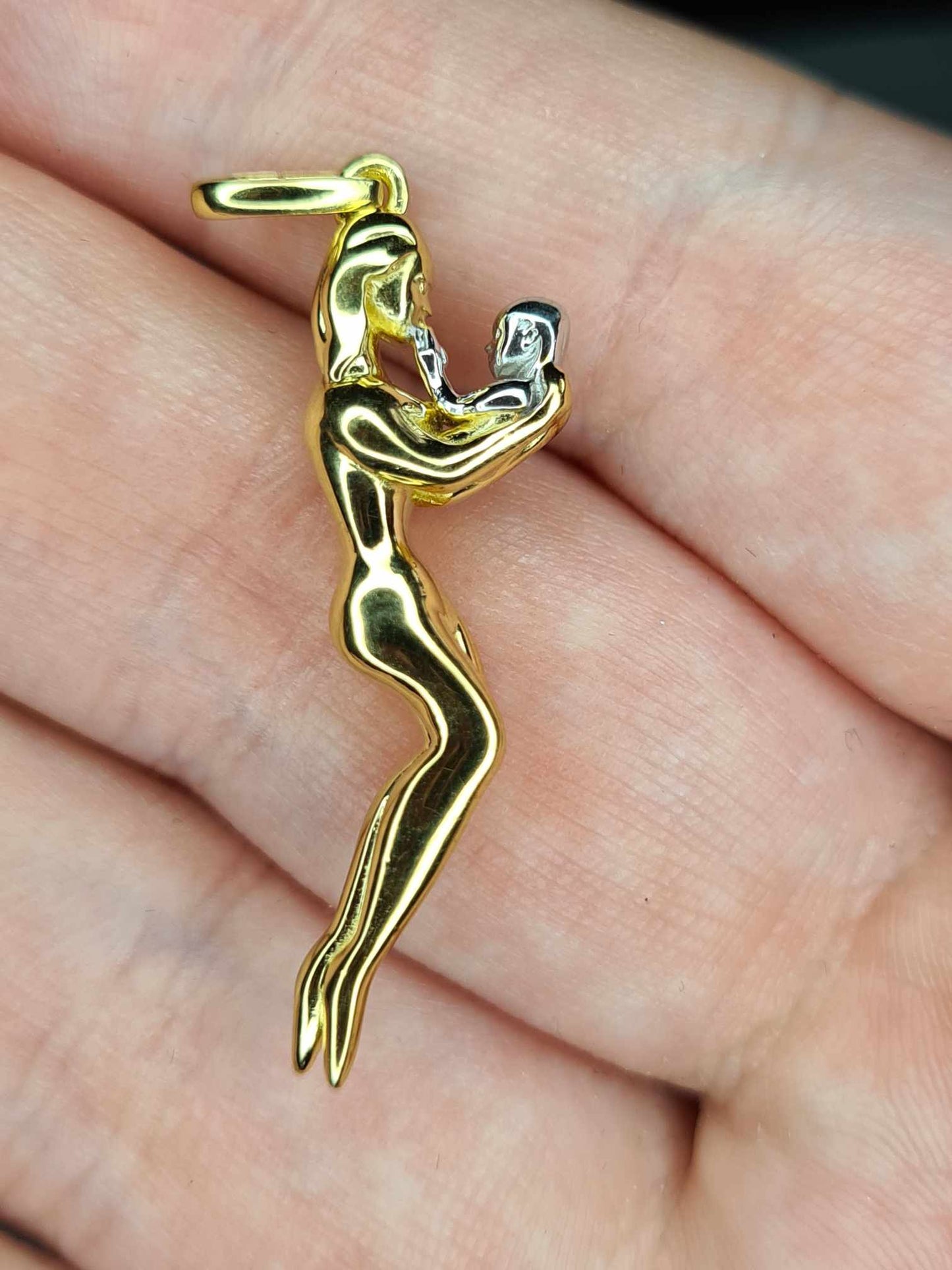 Mother & Child Pendant 18K Gold Overlay 925 Sterling Silver