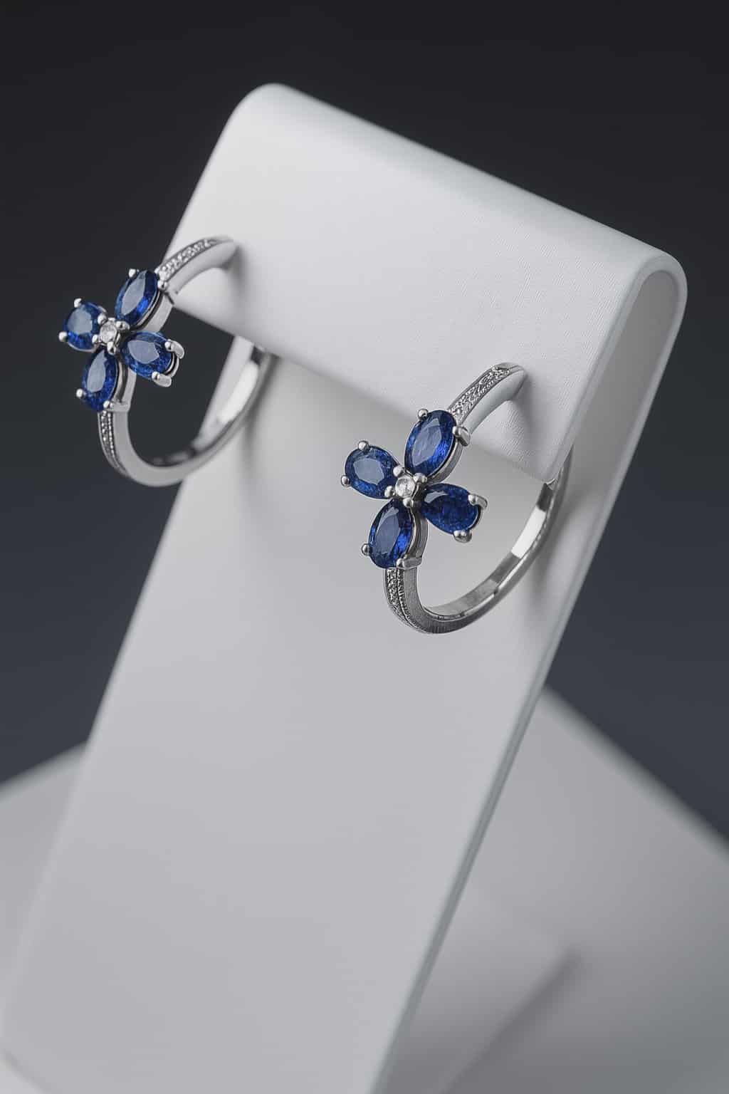 Masoala Sapphire &amp; White Zircon Hoop Earrings 925 Sterling Silver with a rhodium overlay