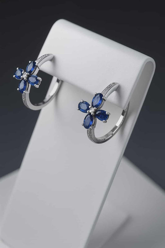 Masoala Sapphire &amp; White Zircon Hoop Earrings 925 Sterling Silver with a rhodium overlay