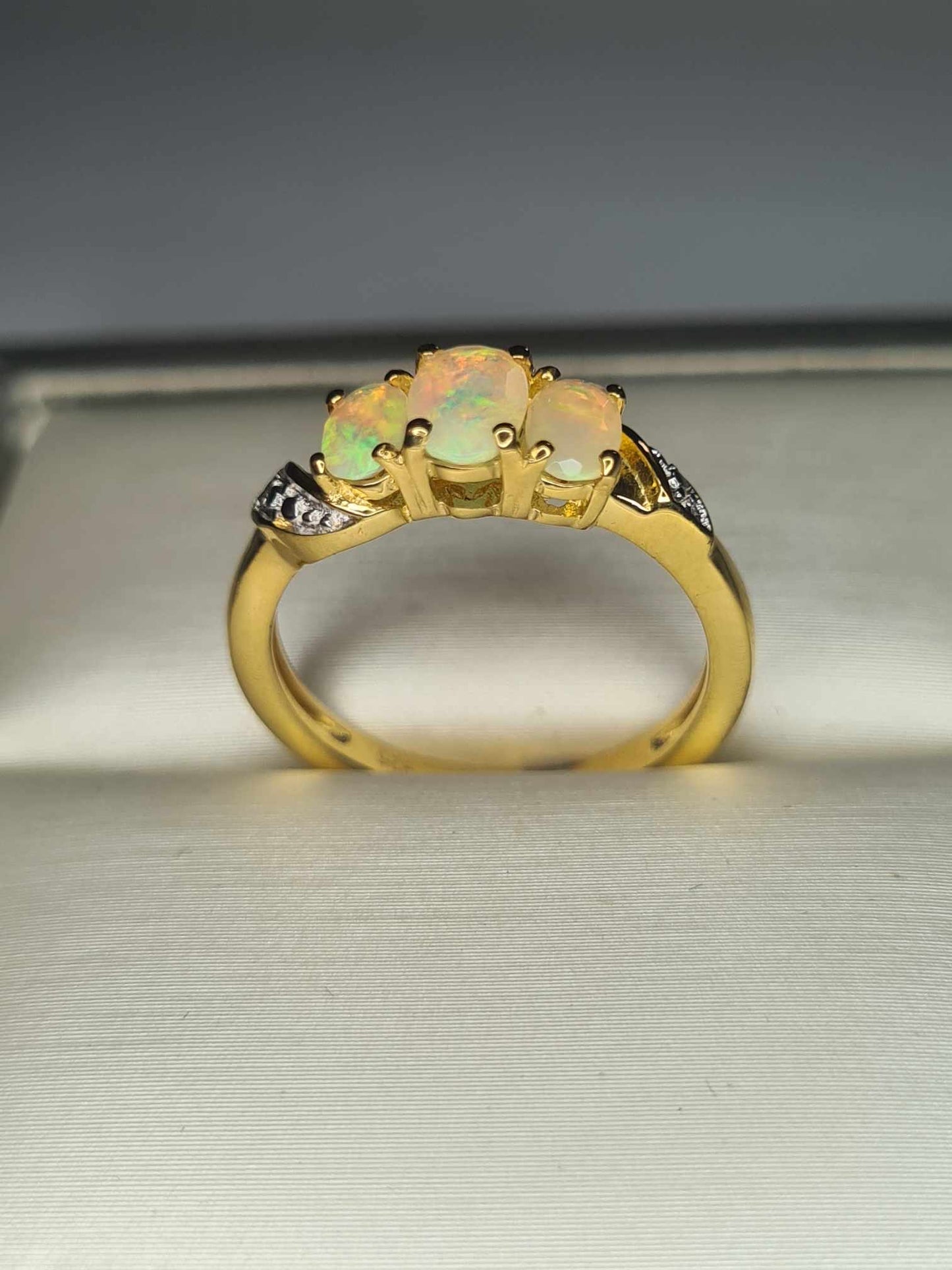 0.60ct AA Ethiopian Welo Opal Ring in 14K Gold Overlay 925 Sterling Silver