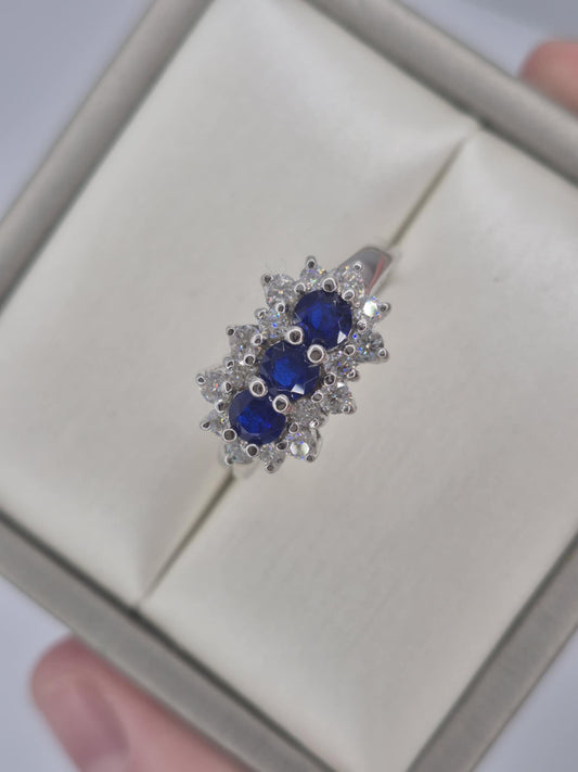 1.54ct Cobalt Blue Spinel & Moissanite Ring in Rhodium Overlay 925 Sterling Silver SIZE S