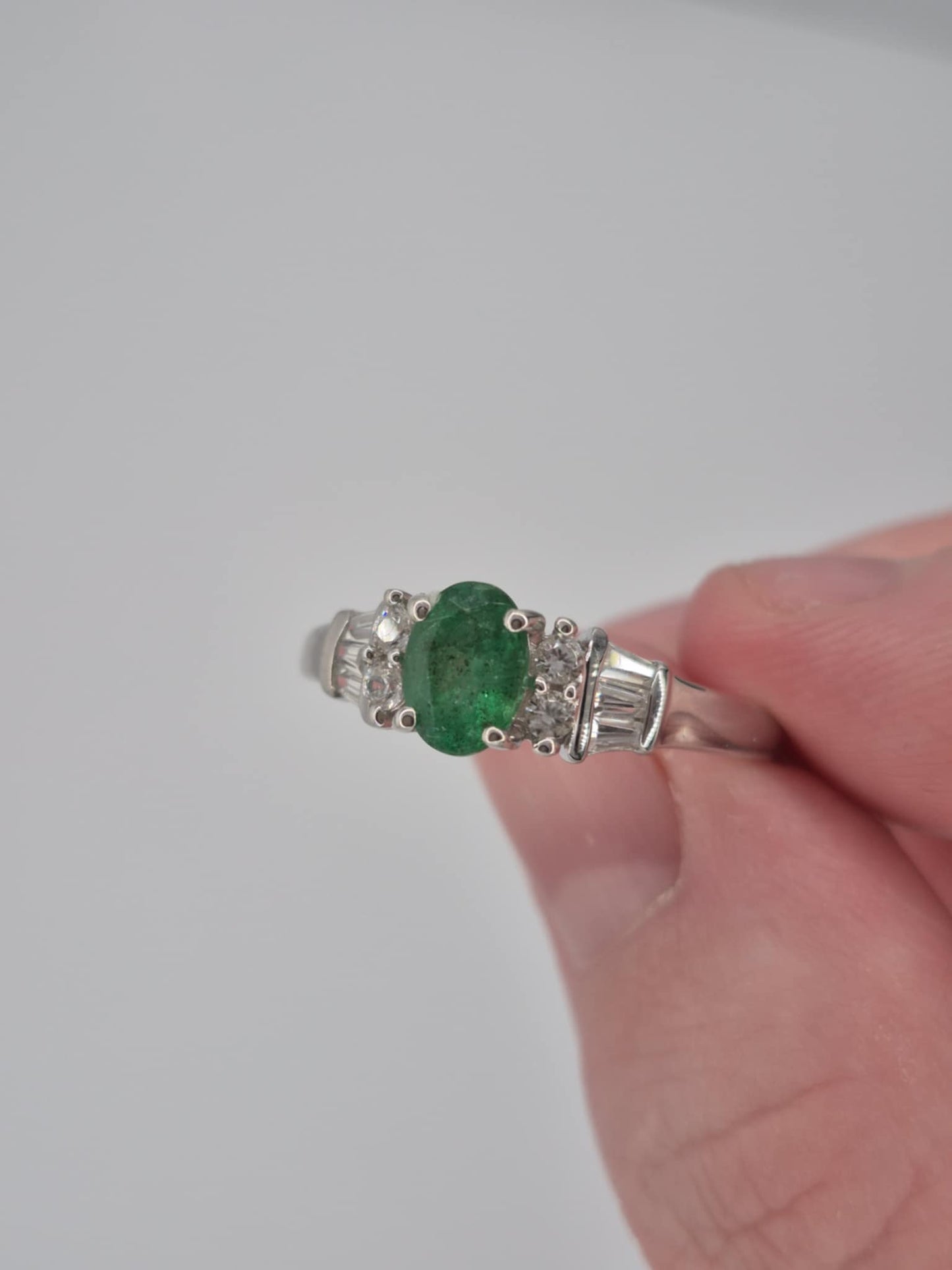 1.361ct AAEmerald & White Zircon Ring in Platinum Overlay 925 Sterling Silver SIZE T