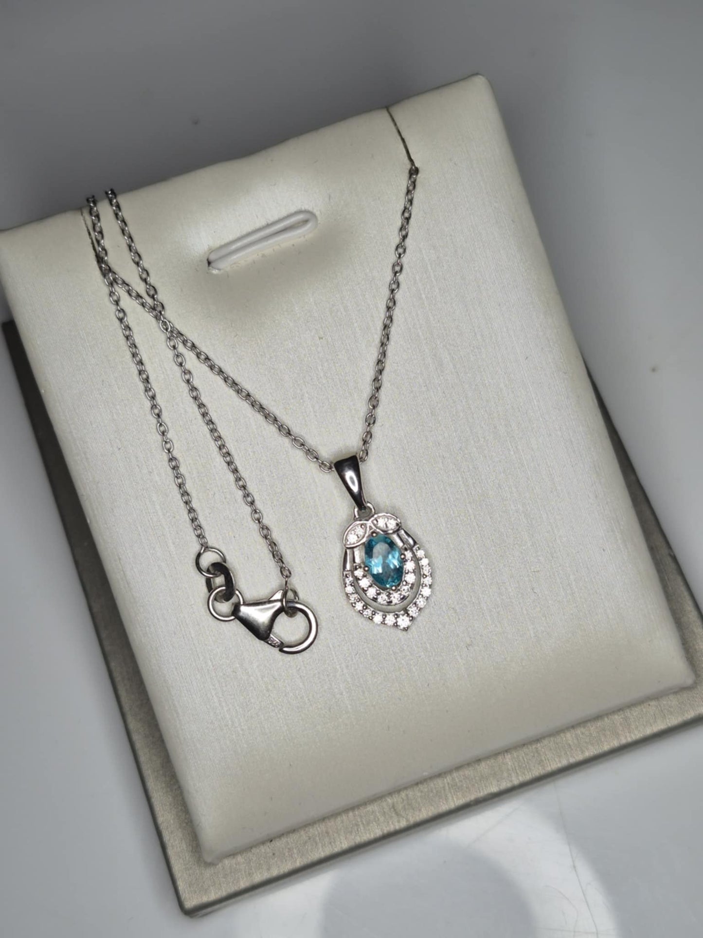 Blue Lagoon Apatite & White Zircon Necklace in Rhodium Overlay Sterling Silver