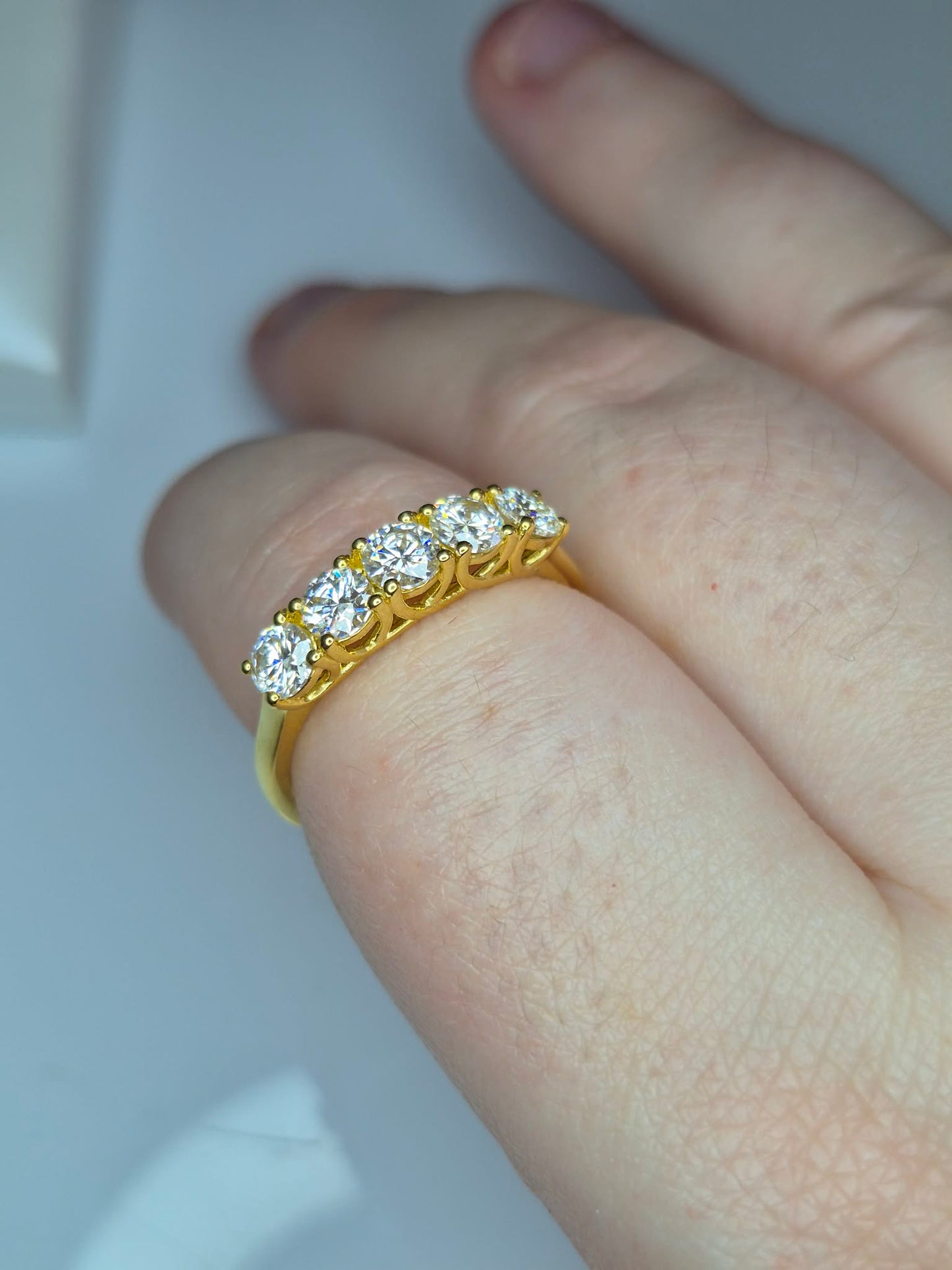 1.16ct 5 Stone Moissanite Band Ring Gold overlay 925 sterling silver SIZE R