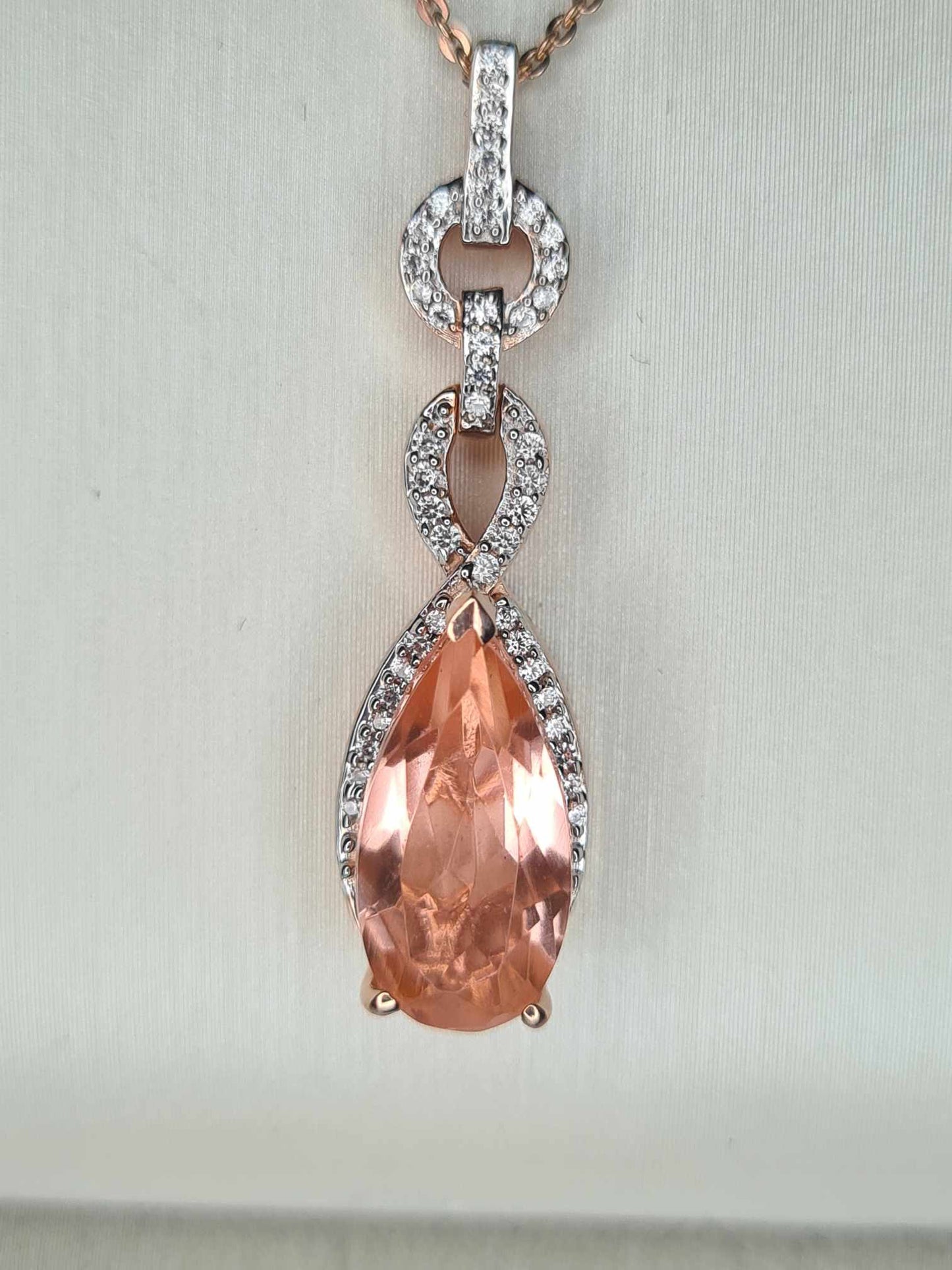 3.40ct Morganite Quartz and Natural Zircon Necklace in 18K Rose Gold Overlay 925 Sterling Silver