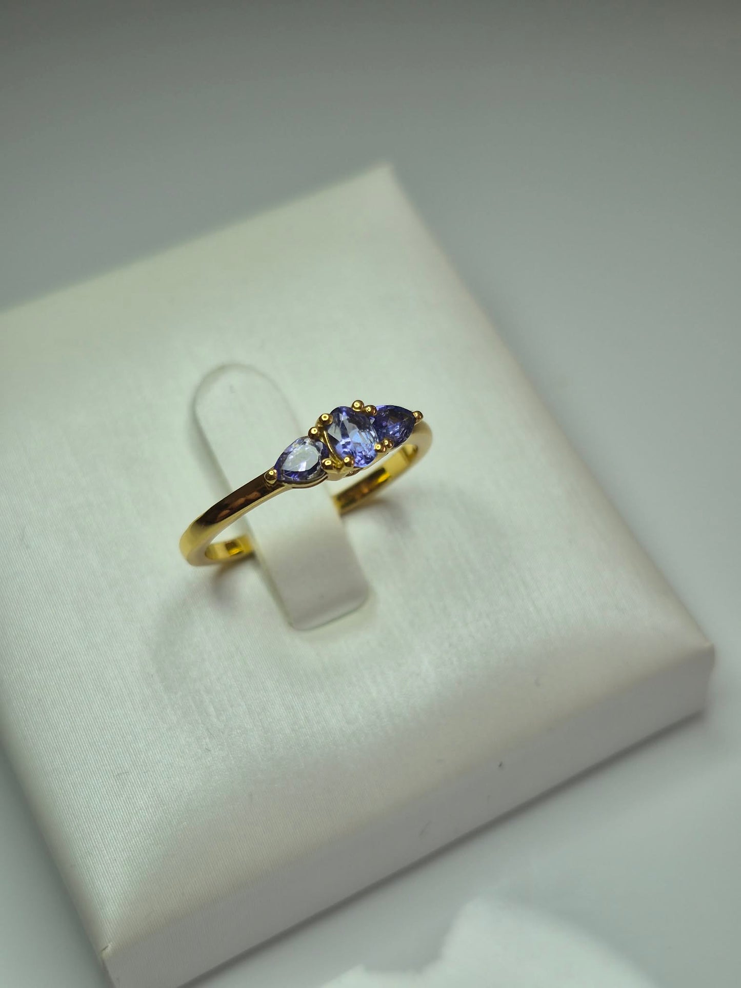 Tanzanite Trilogy Ring in Yellow Gold 925 Sterling Silver SIZE M