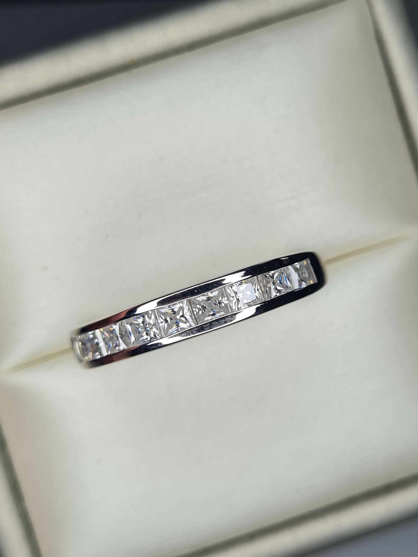 1.36 Ct Moissanite Half Eternity Band Ring in Platinum Overlay Sterling Silver SIZE V