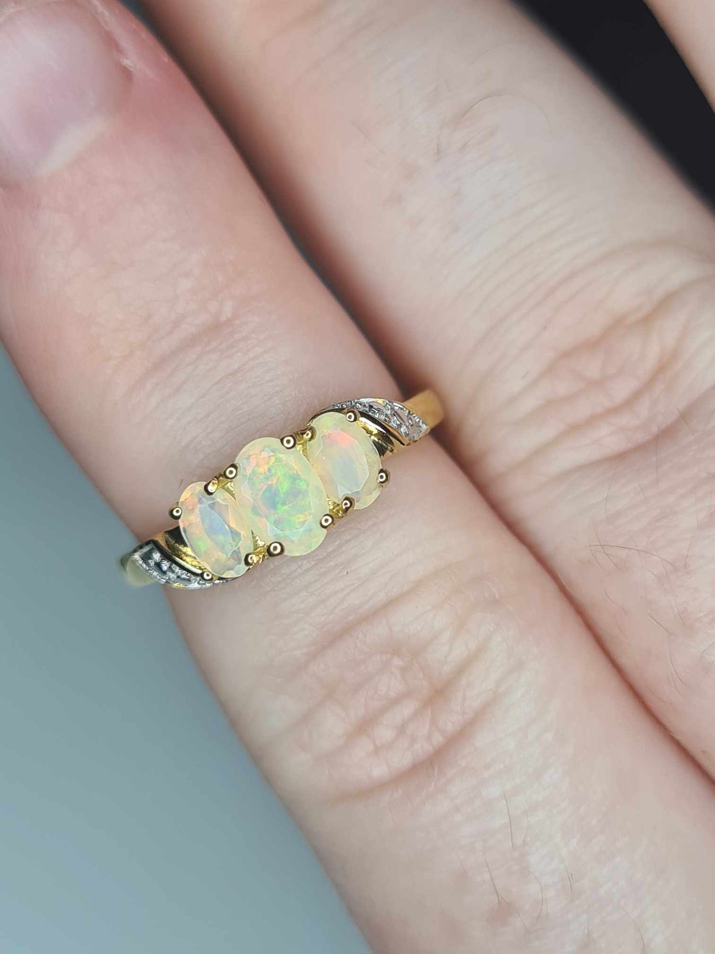 0.60ct AA Ethiopian Welo Opal Ring in 14K Gold Overlay 925 Sterling Silver