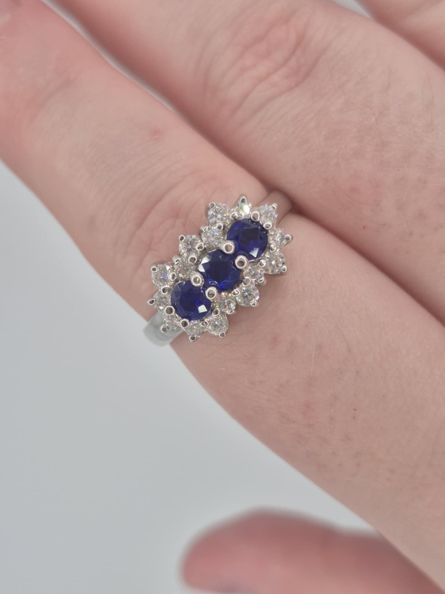 1.54ct Cobalt Blue Spinel & Moissanite Ring in Rhodium Overlay 925 Sterling Silver SIZE S