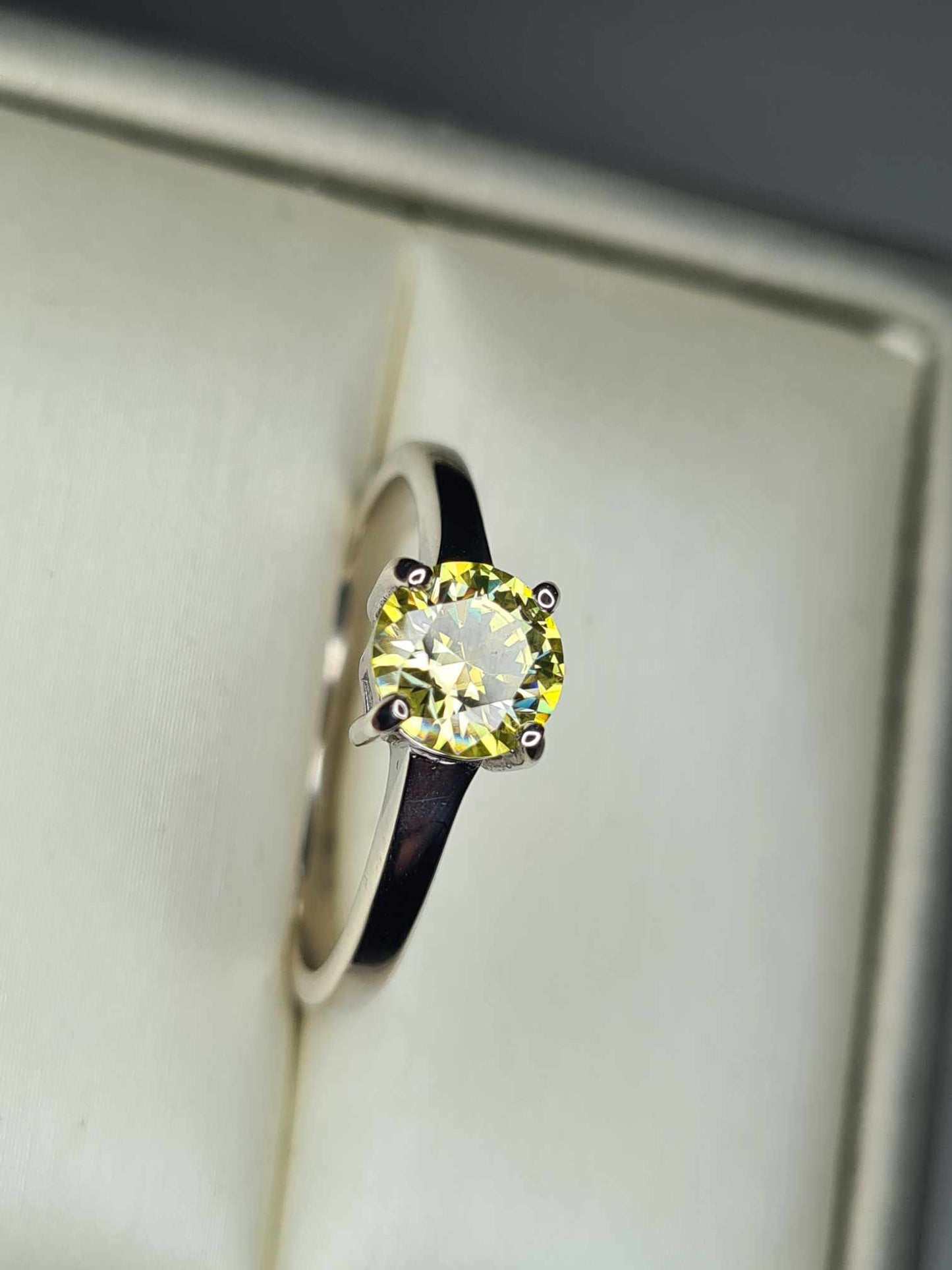 1ct Cannery Yellow Moissanite Solitaire Ring 925 Sterling Silver SIZES M,Q,S