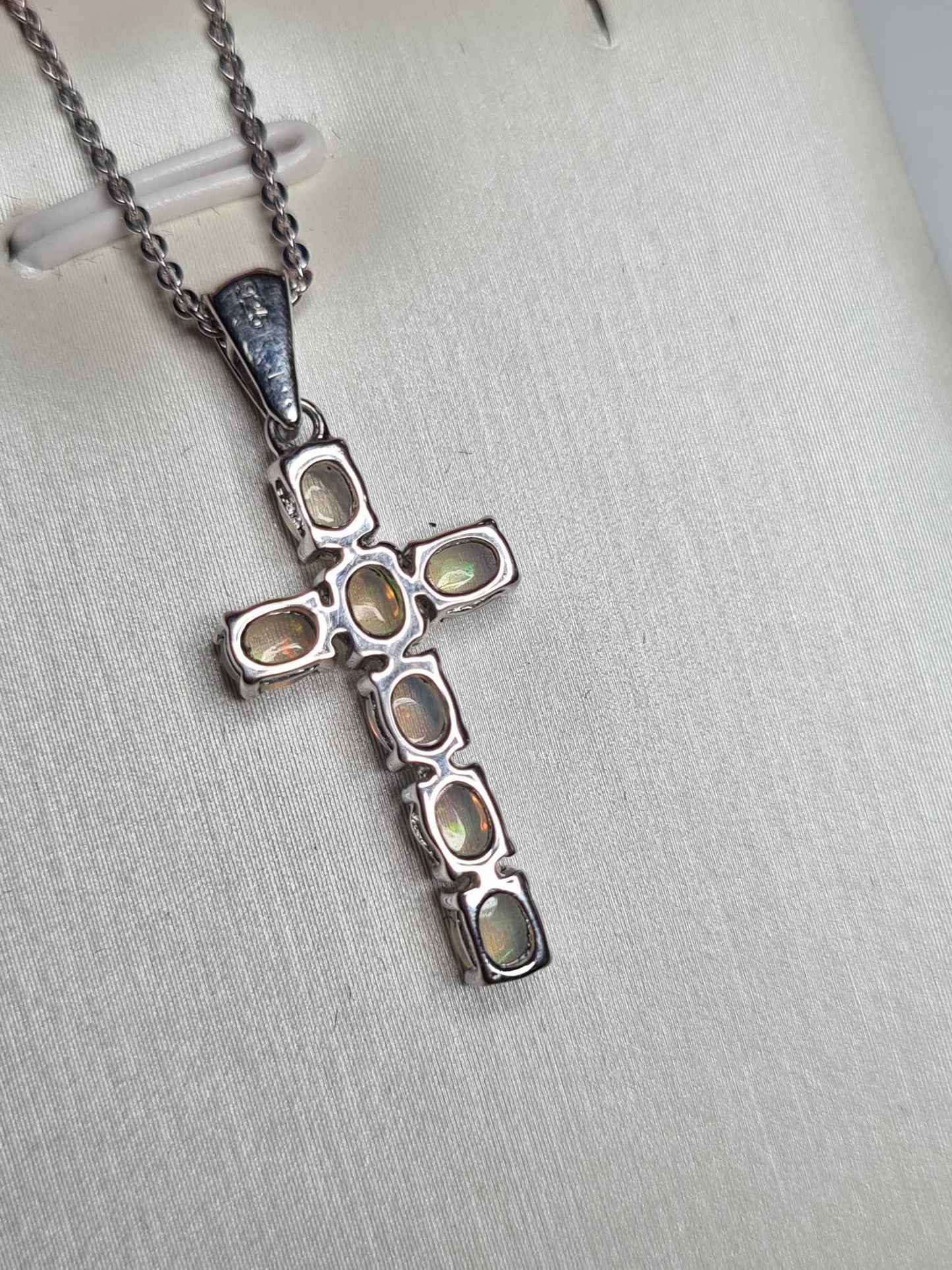 0.760ct. Ethiopian Opal Cross Necklace 925 Sterling Silver with platinum overlay