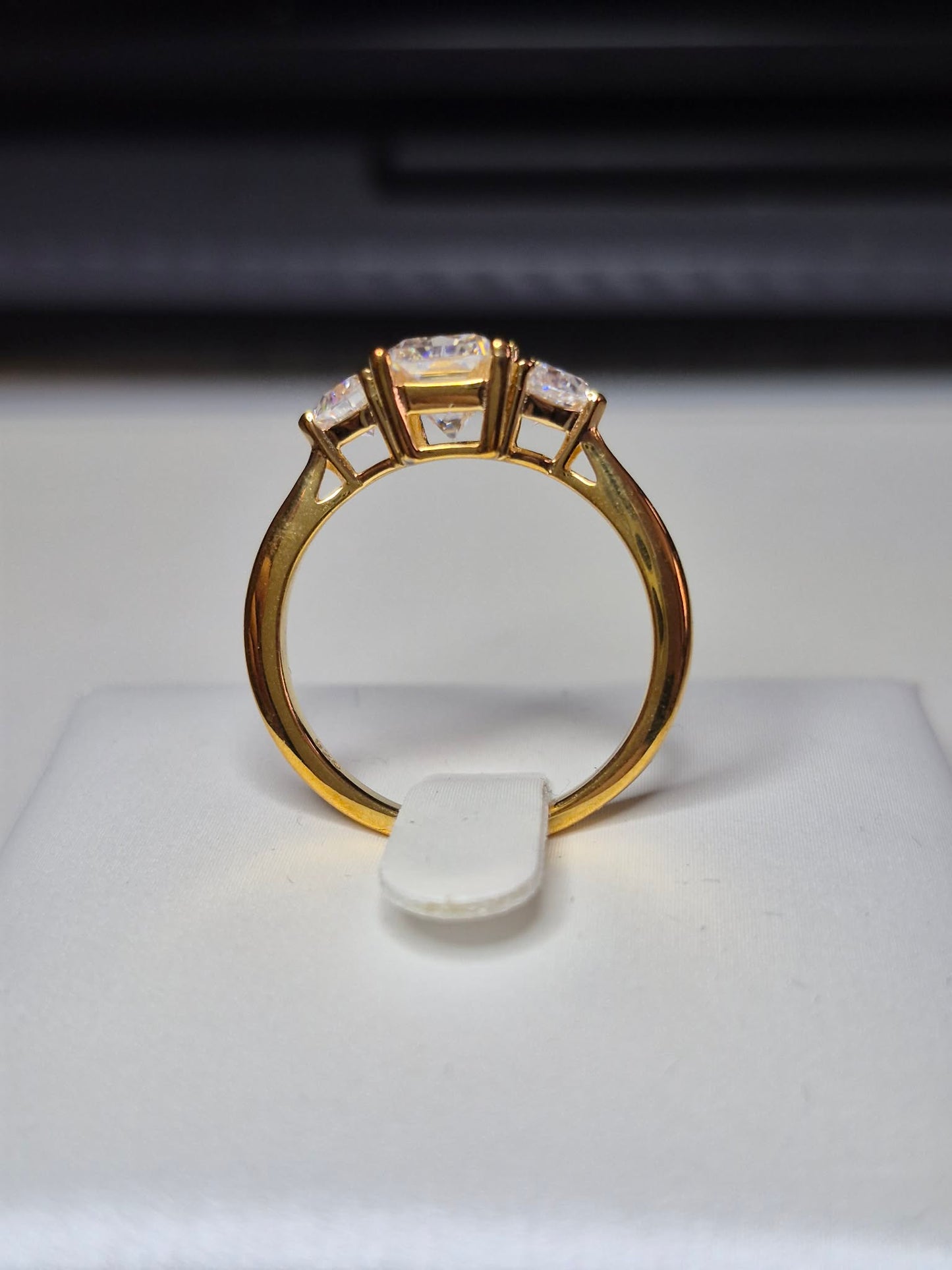 Premium Moissanite Trilogy Ring 18k Gold Plated 925 Sterling Silver SIZE P
