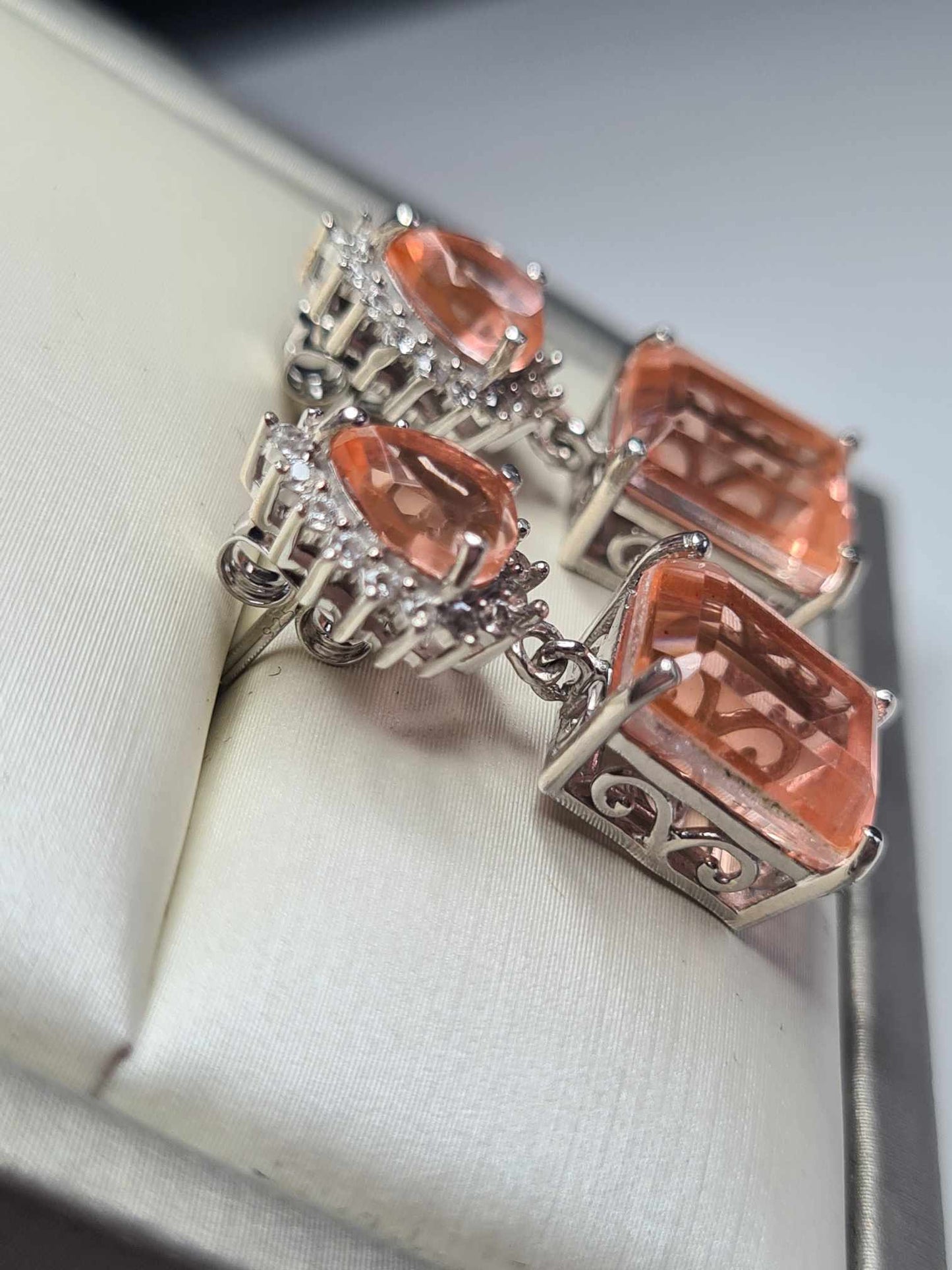 10.15ct Morganite Colour Quartz & Natural Zircon Dangle Earrings in Platinum Overlay 925 Sterling Silver