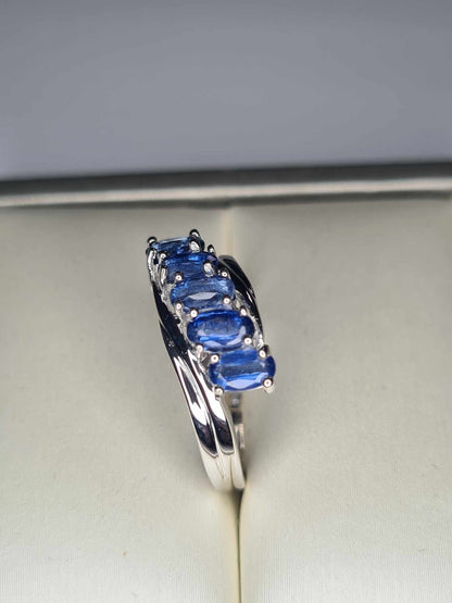 1.685ct Kyanite 5 stone Ring in Platinum Overlay 925 Sterling Silver SIZE L