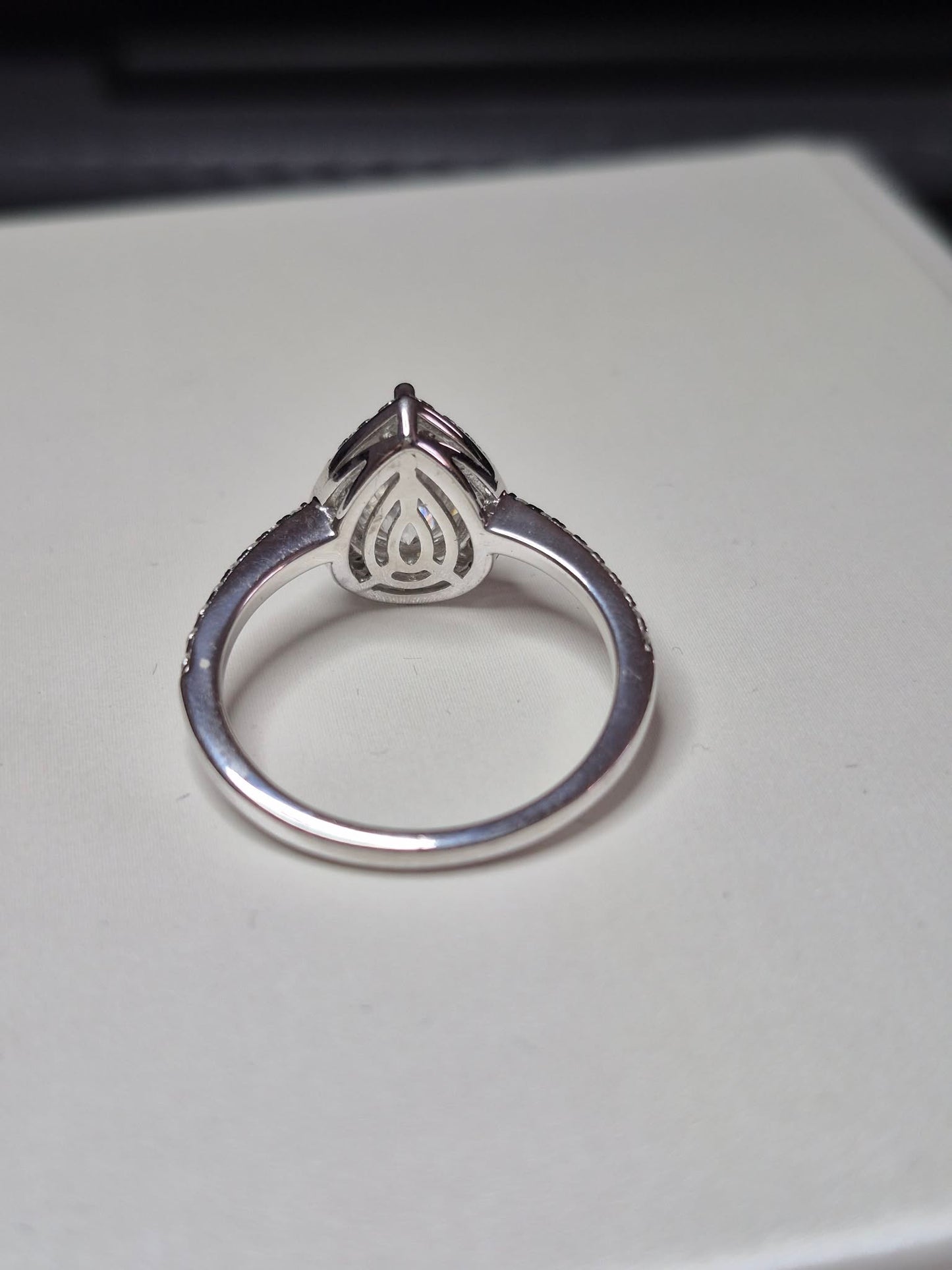 D-VVS1 Moissanite Pear Halo Ring in Rhodium Overlay Sterling Silver SIZE Q