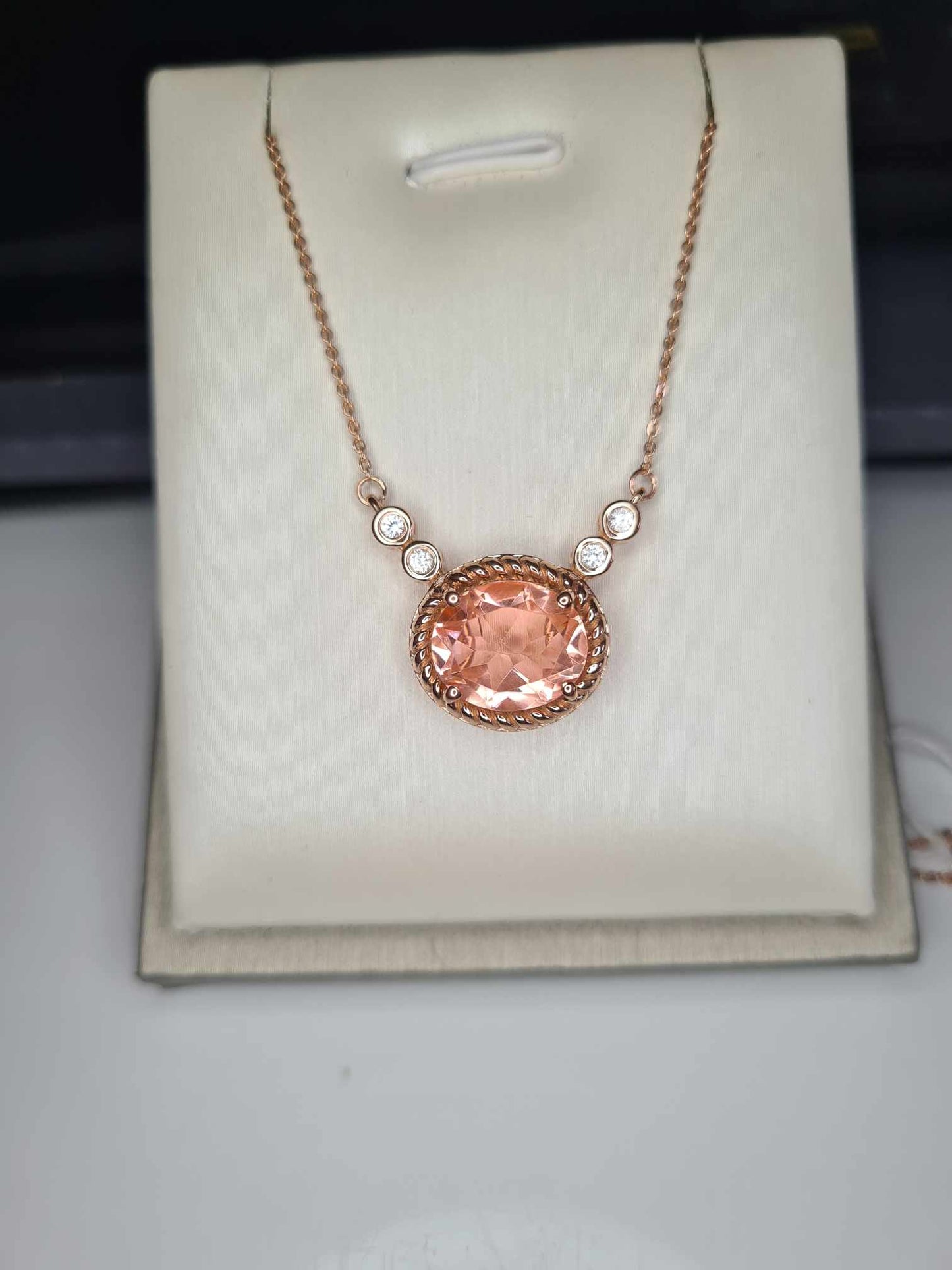 5.34ct Morganite Colour Quartz & Natural Zircon Necklace 18K Rose Gold Overlay 925 Sterling Silver