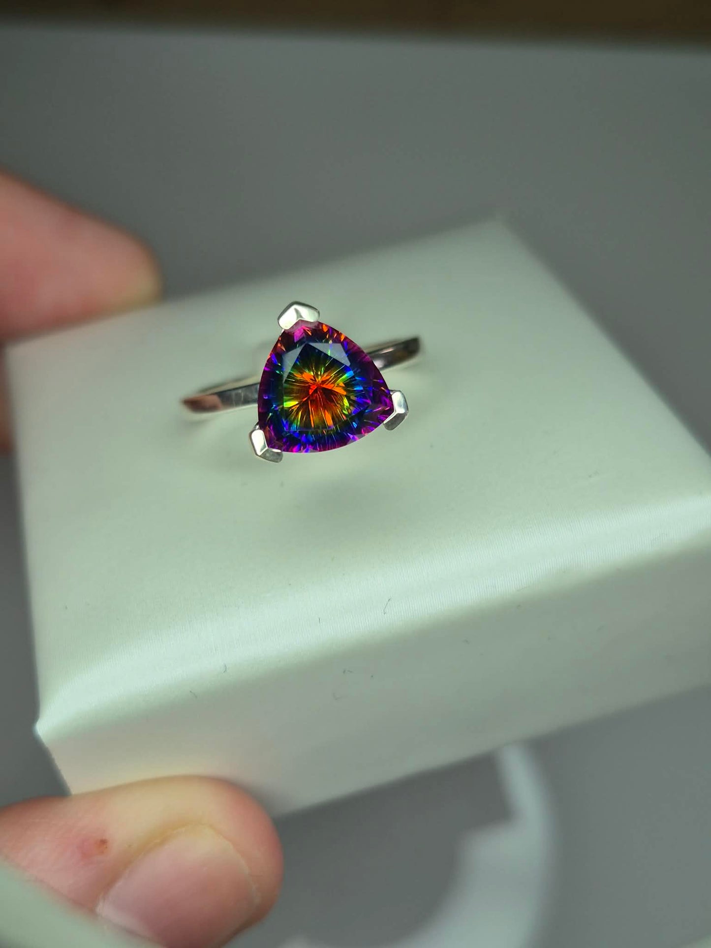 2.96ct Nebula Quartz Doublet Solitaire Ring 925 Sterling Silver SIZE L