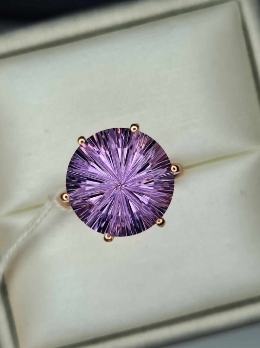 9.49ct  Rose De France Amethyst Solitaire Ring in 18K Rose Gold Overlay 925  Sterling Silver SIZE M