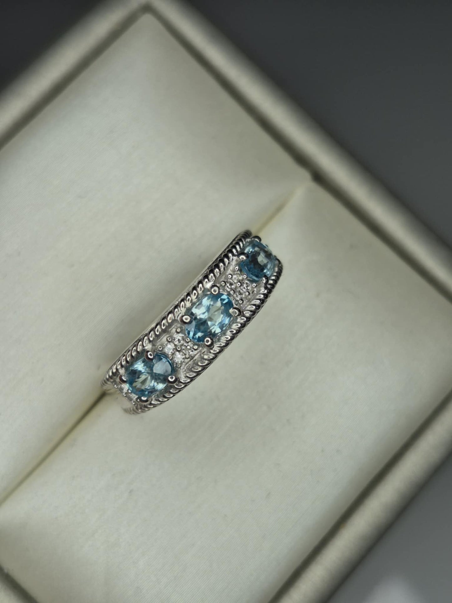 1.29ct Blue & White Zircon Half Eternity Ring in Platinum Overlay 925 Sterling Silver SIZE K