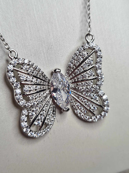 3.180ct. Cubic Zirconia Butterfly Necklace 925 sterling silver with  Rhodium Overlay