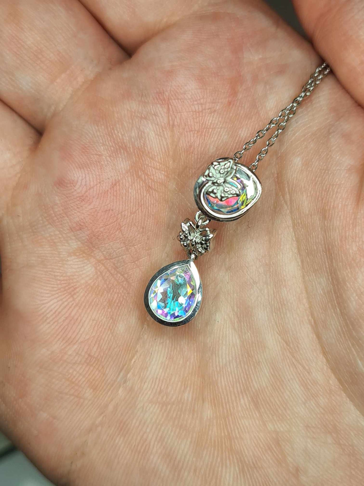 3.50Ct Mercury Mystic Topaz Butterfly Drop Necklace in 925 sterling silver