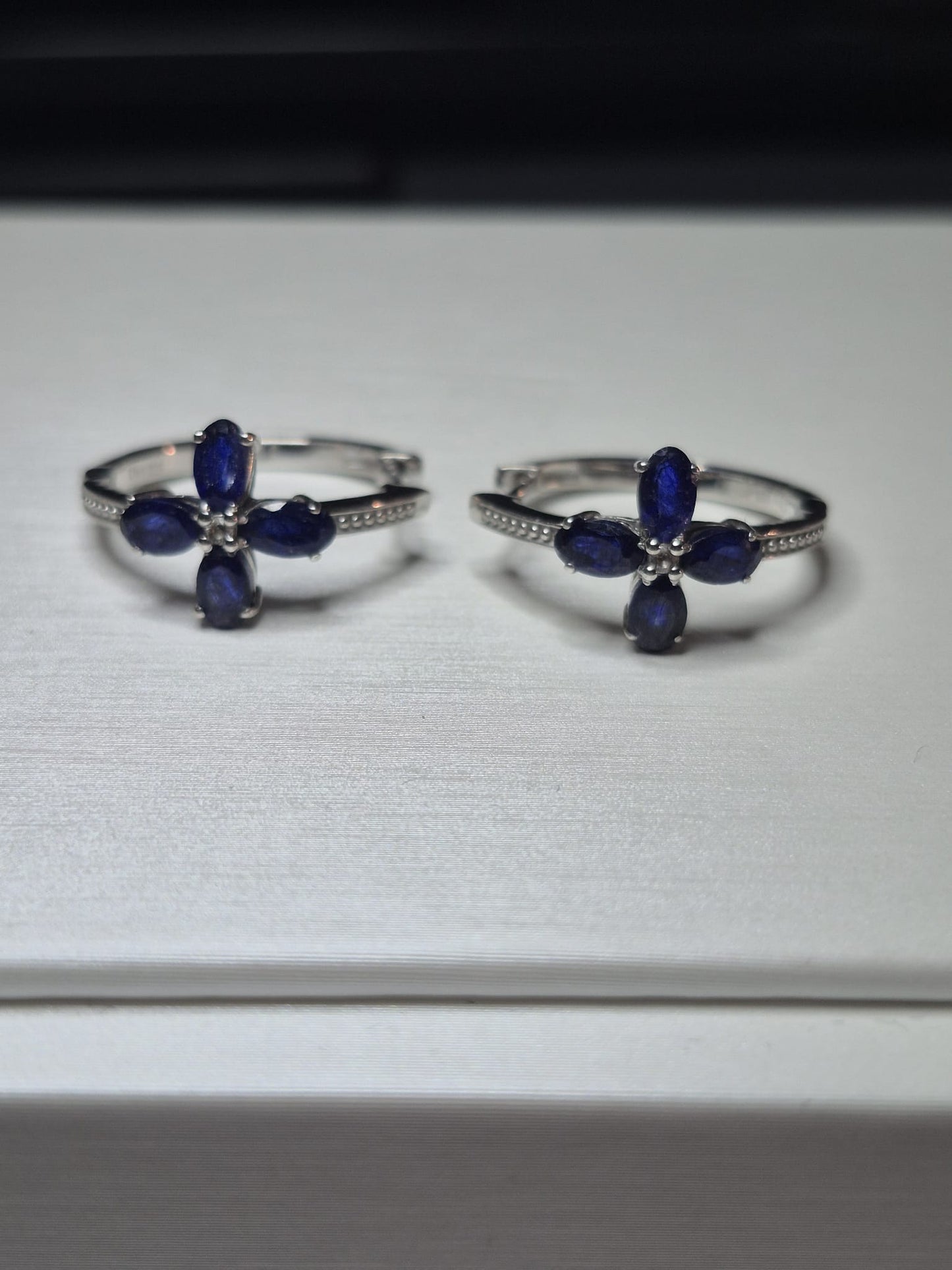 Masoala Sapphire &amp; White Zircon Hoop Earrings 925 Sterling Silver with a rhodium overlay