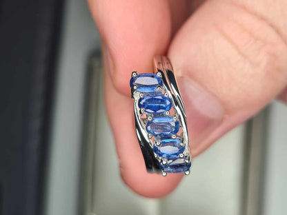 1.685ct Kyanite 5 stone Ring in Platinum Overlay 925 Sterling Silver SIZE L