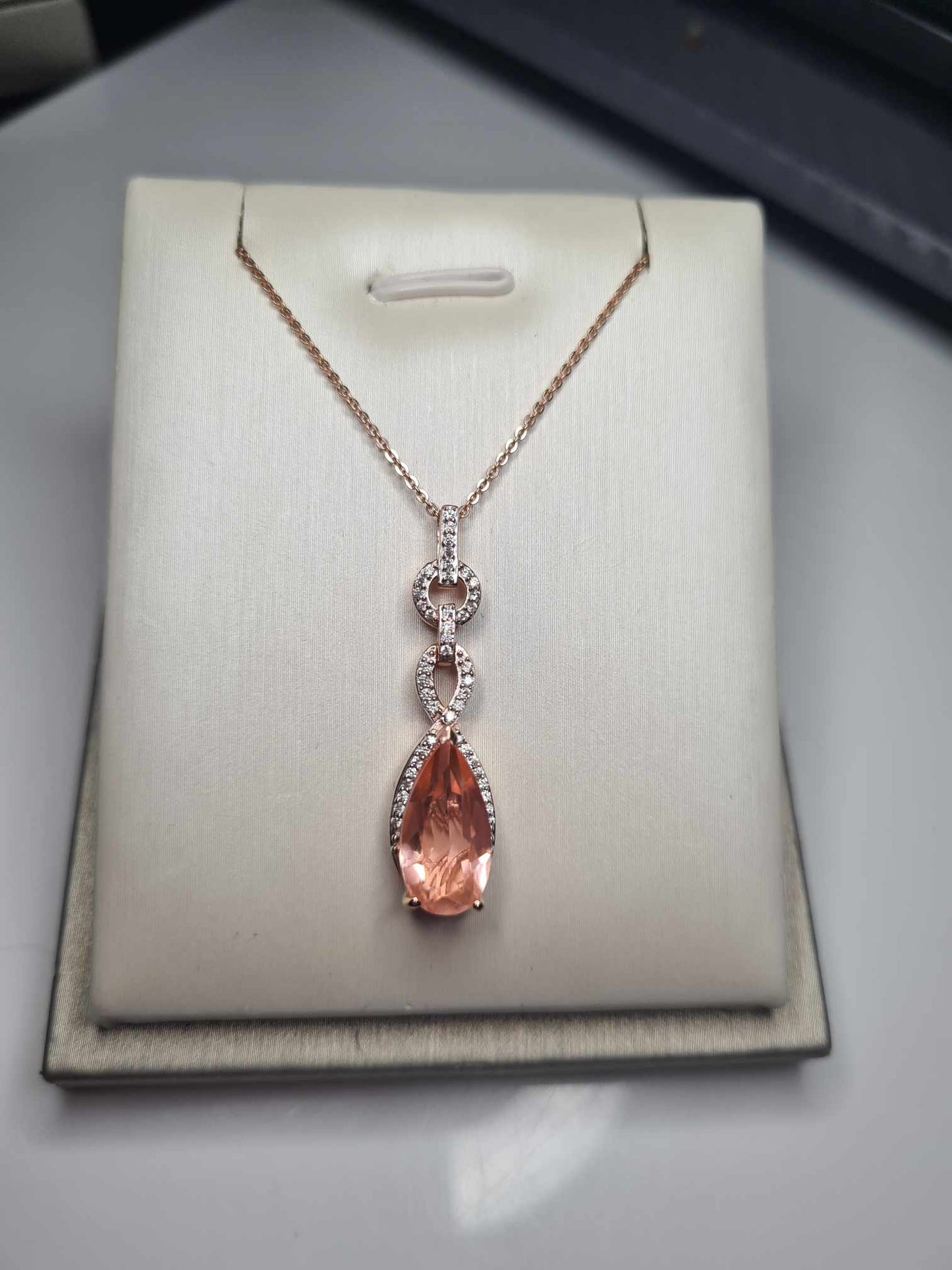 3.40ct Morganite Quartz and Natural Zircon Necklace in 18K Rose Gold Overlay 925 Sterling Silver