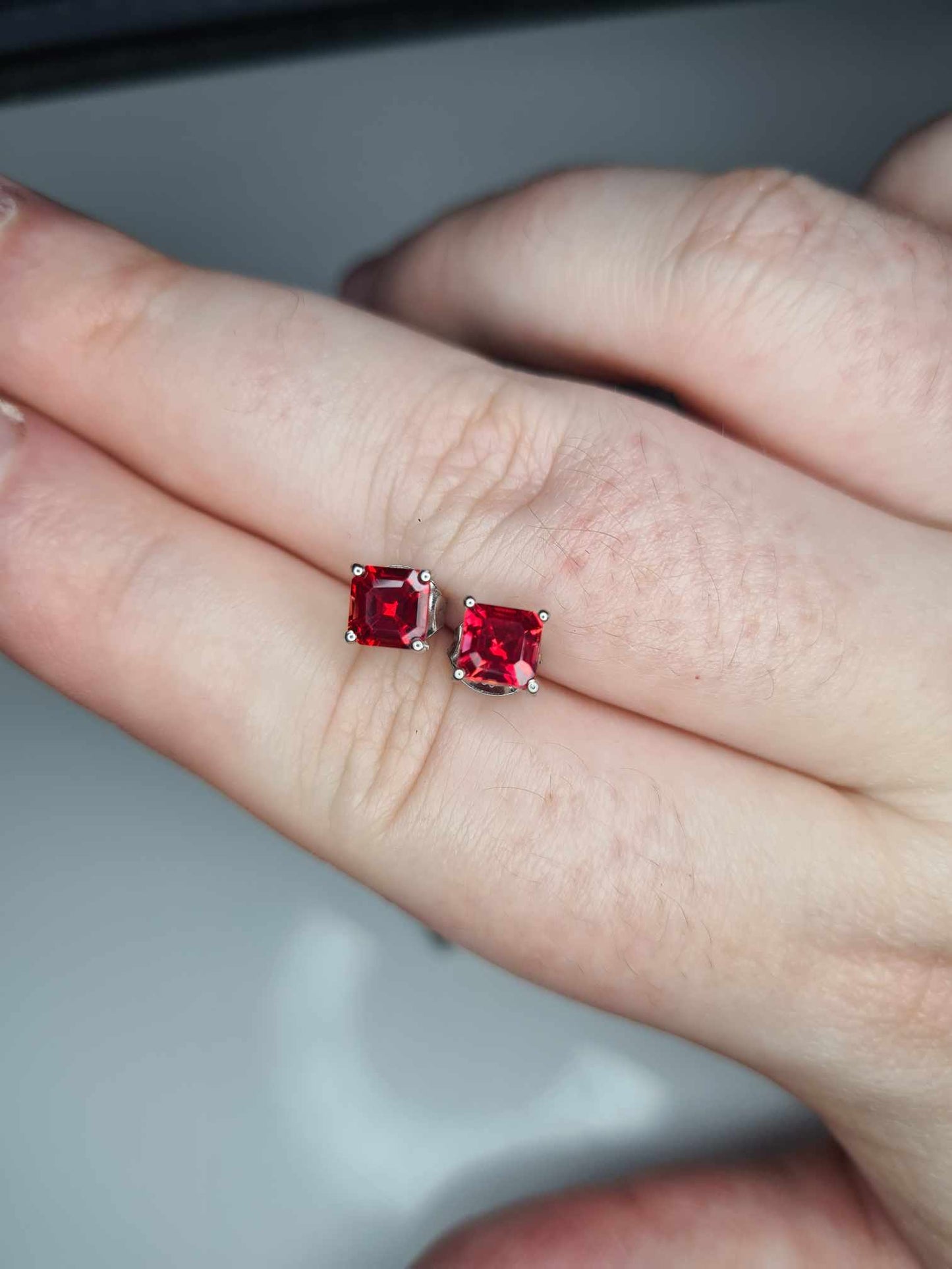 1.90ct Lab Created Padparadscha Sapphire Solitaire Stud Earrings in Platinum Overlay 925 Sterling Silver