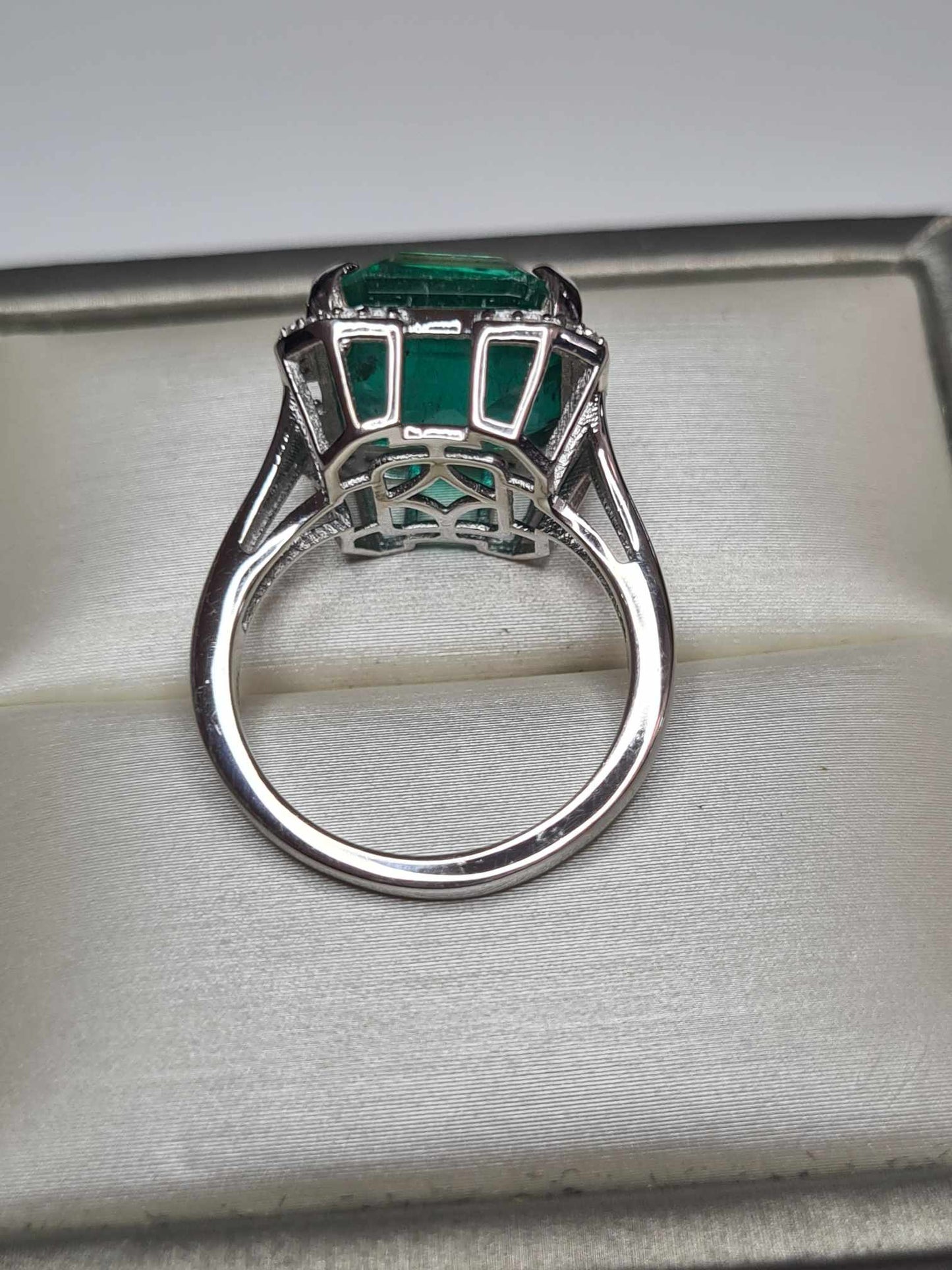 8.588ct Emeraldine Triplet Quartz, White Zircon Ring 925 Sterling Silver SIZE M