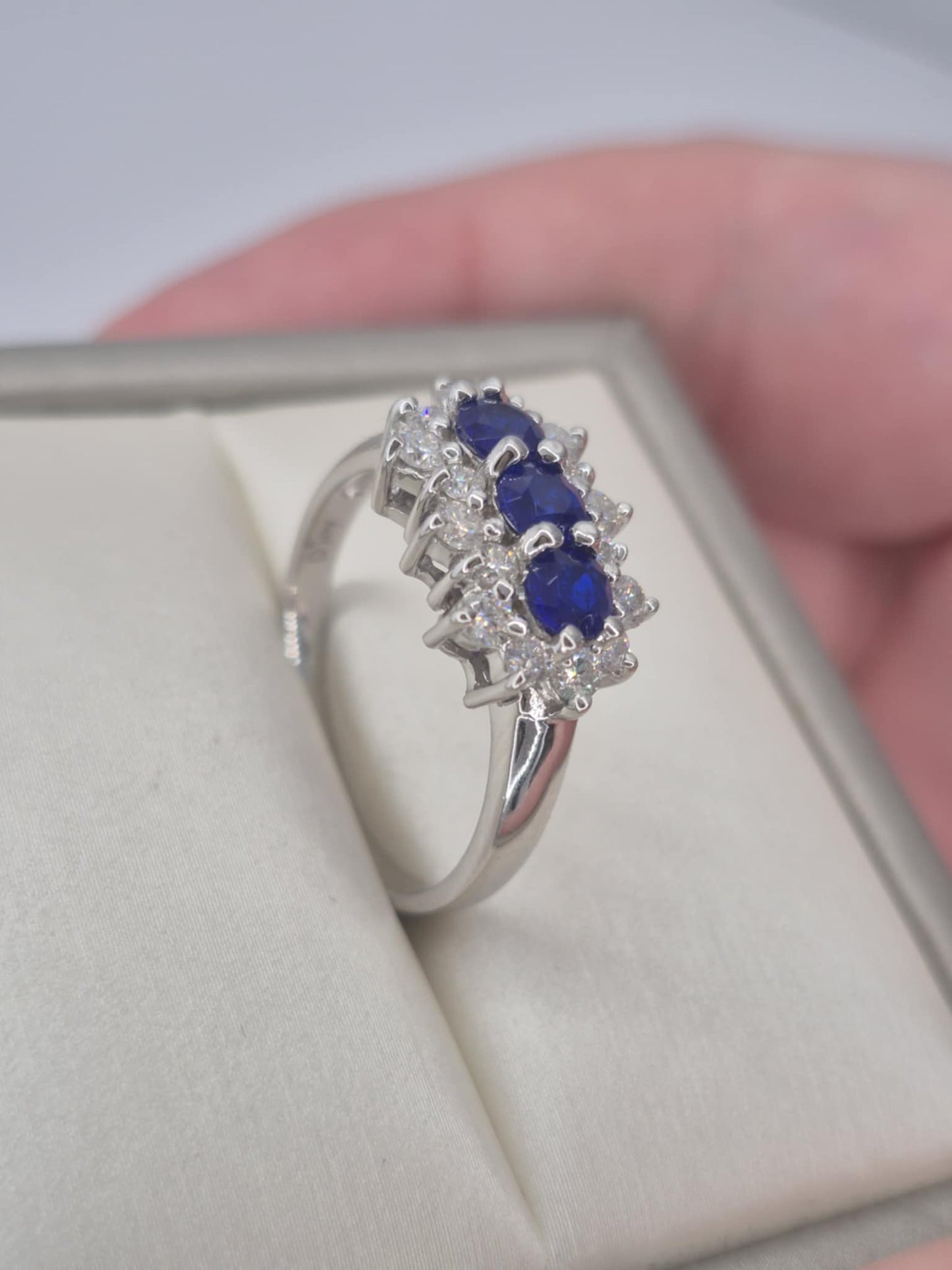 1.54ct Cobalt Blue Spinel & Moissanite Ring in Rhodium Overlay 925 Sterling Silver SIZE S