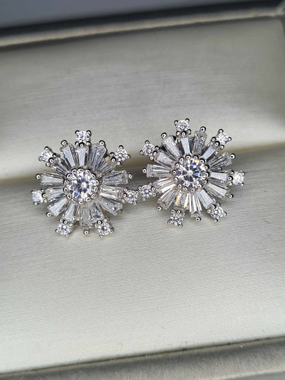 2.660ct Cubic Zirconia Snowflake stud Earring in rhodium Overlay 925 Sterling Silver